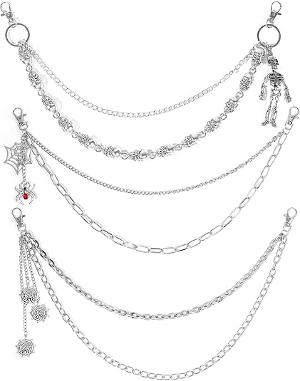 3 PCS Skull Pants Chain for Men Women Wallet Chains for Men Punk Trousers Pants Chains for Biker Heavy Spider Chain Belt Goth Accessories