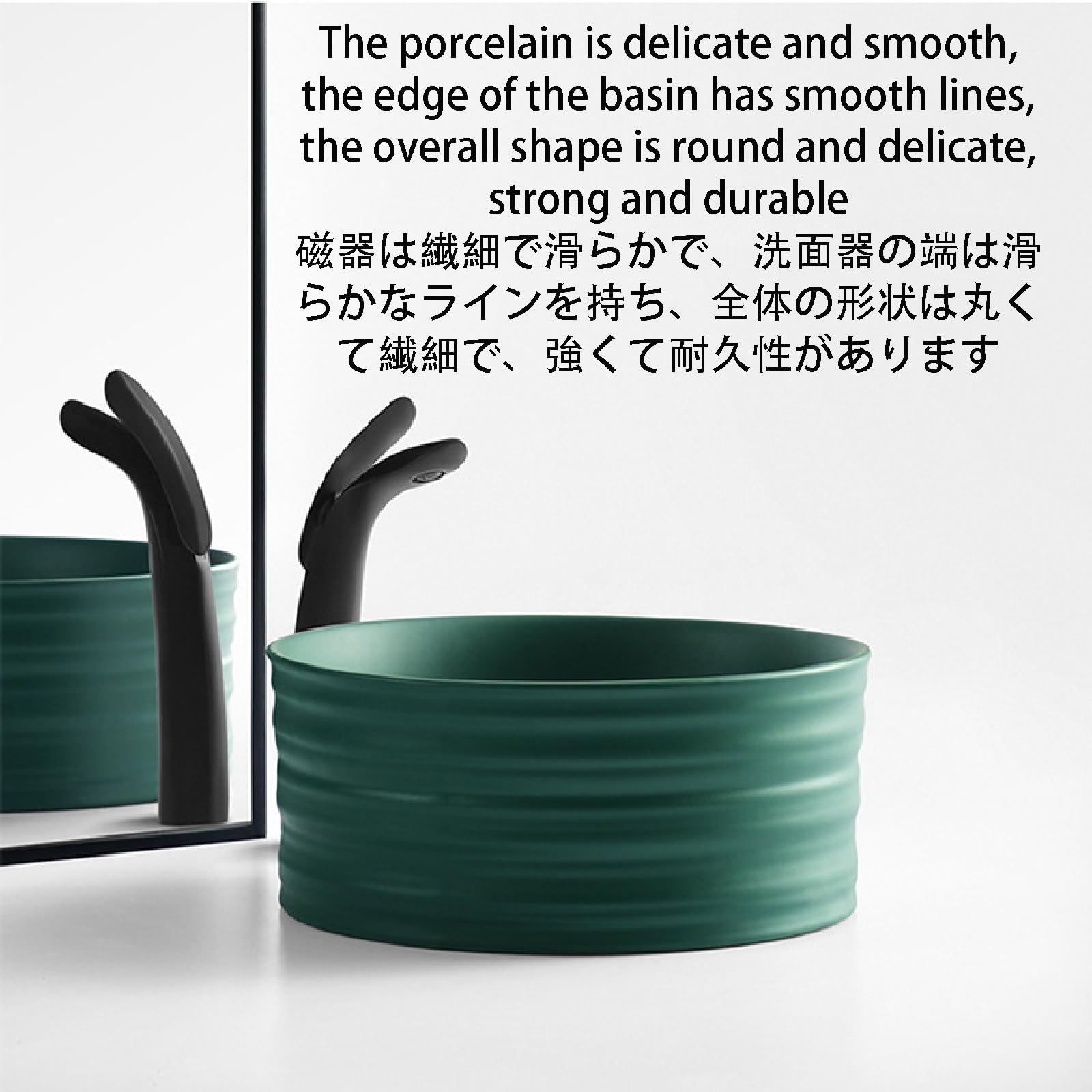 Set di lavabi da bagno in ceramica verde con rubinetto e scarico pop-up, lavabo rotondo da bagno per lavaggio a mano sopra il bancone, ideale per hotel e balconi