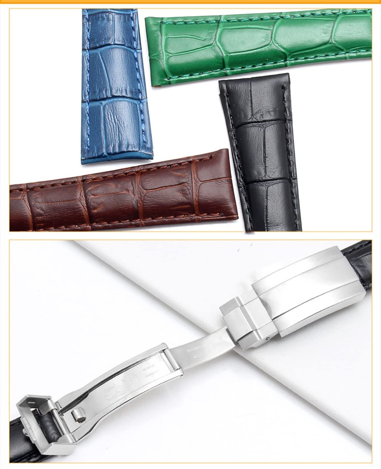 Correa de Cuero Genuino para yate acuático, Pulsera Verde, Hebilla de Mariposa de 20mm, Correa de Reloj