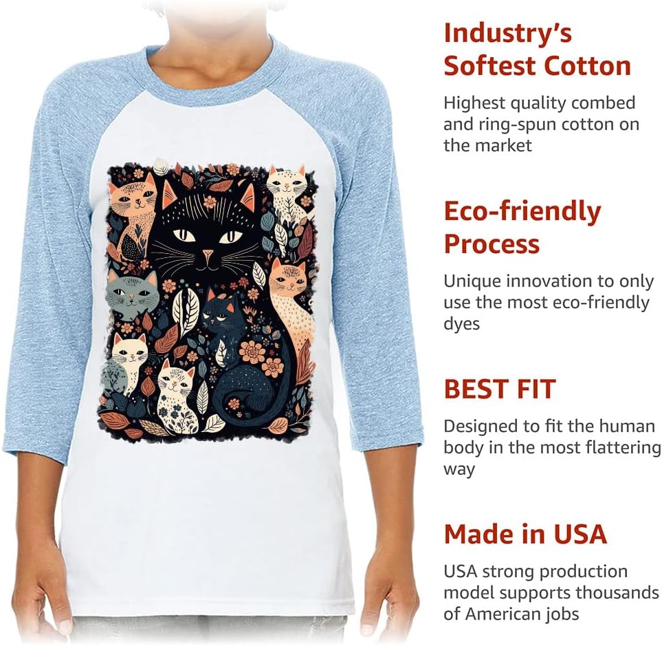 Kitties Art Kids' Baseball T-Shirt - Beautiful 3/4 Sleeve T-Shirt - Animal Art Baseball Tee