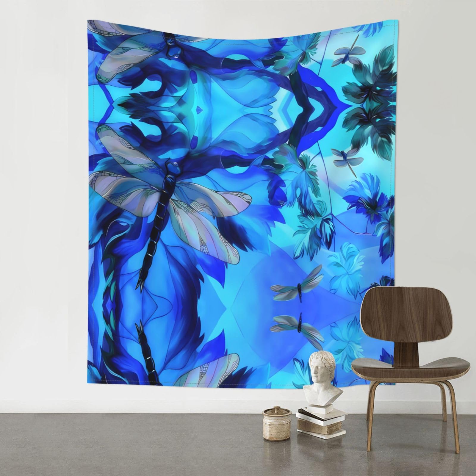 WHJSHOP Art Blue Dragonfly Prints Original Wall Tapestry 60x51in – Boho Throw Blanket for Dorm Decor, Beach Picnic, & Bedroom Layering