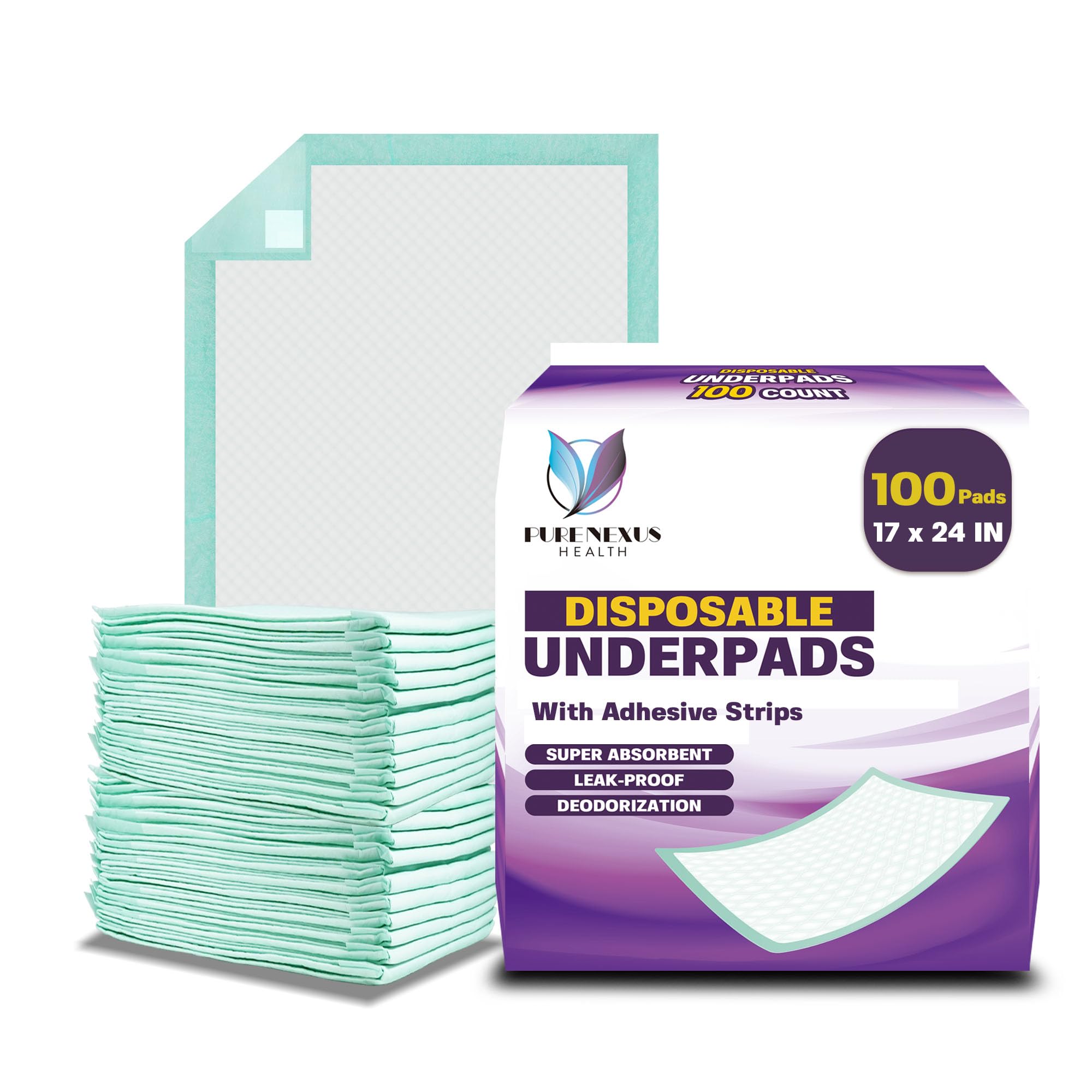 Disposable Bed Pads for Adults 17 x 24 (100 Count) - Super Absorbent and Waterproof - Incontinence Bed Pads, Chuck Pads, Chux Pads, Changing Pads for Baby, Pee Pads for Kids