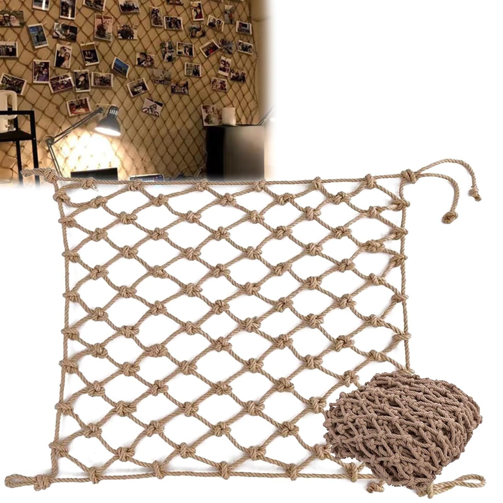 Lwjsocp Brown Heavy Duty Climbing Rope Net 16X20ft - Safety Mesh For Adults, Playground & Outdoor Swing Set, Toddler Cargo Netting, 1Cm Diameter Rope, Ideal For Play And Adventure.