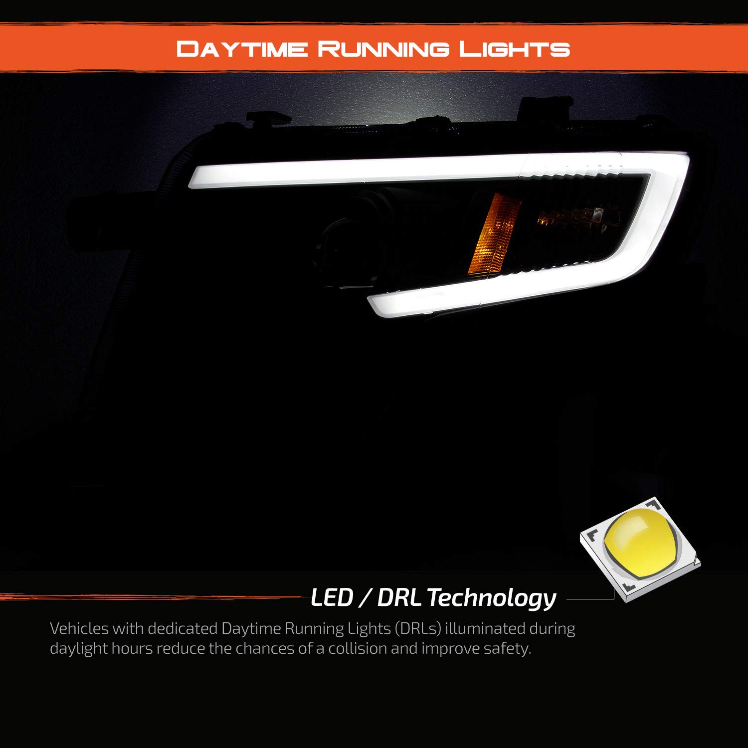 AKKON - Fits 2007-2010 Ford Edge LED Light Tube Stylish DRL Projector Headlights Pair Housing - Black Bezel