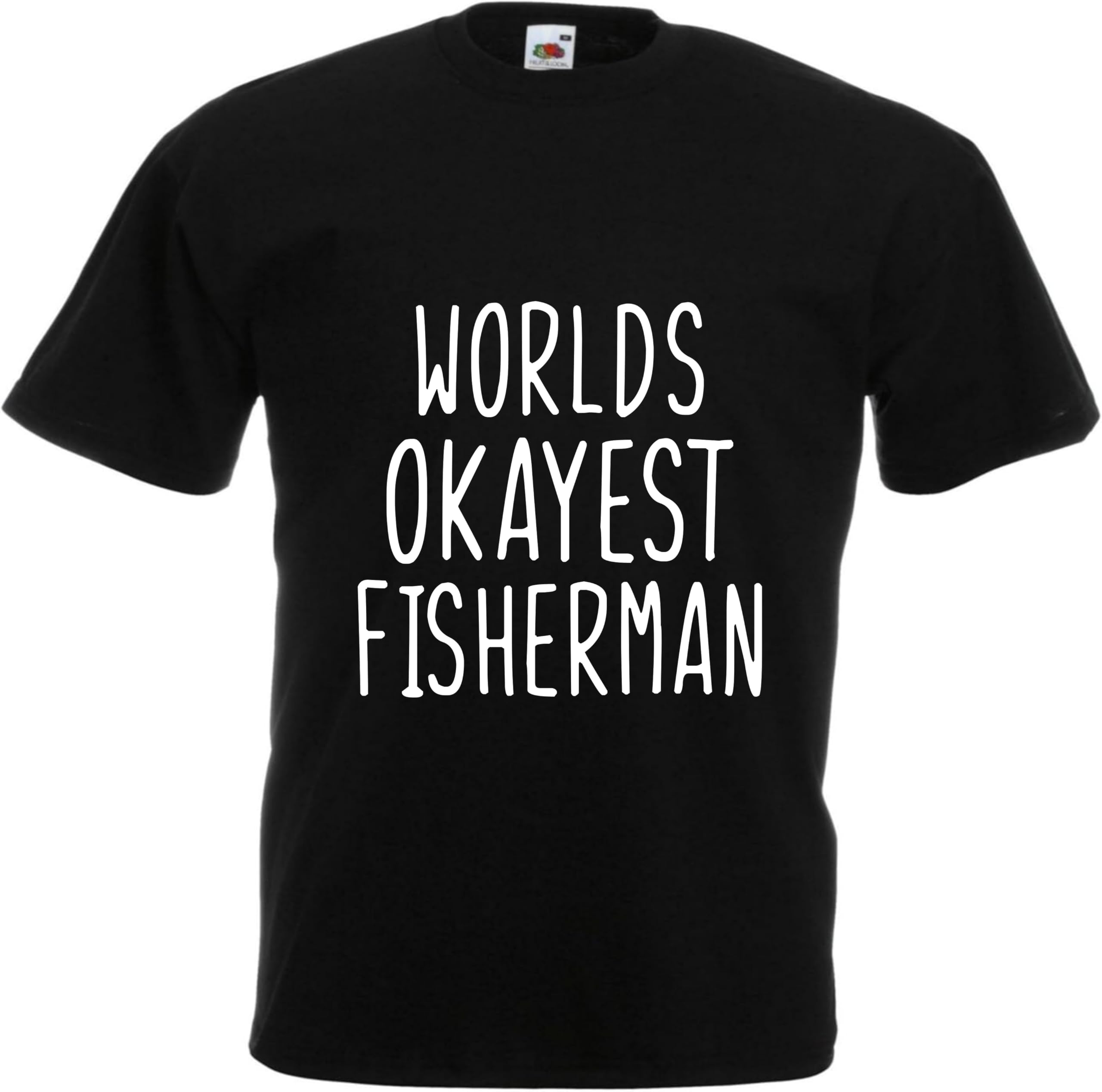 All About The Print Worlds Okayest Fisherman Fishing Tshirt Humour Grumpy dad Husband Present Gift Shirt Premium Funny Sarcasm Mens Black