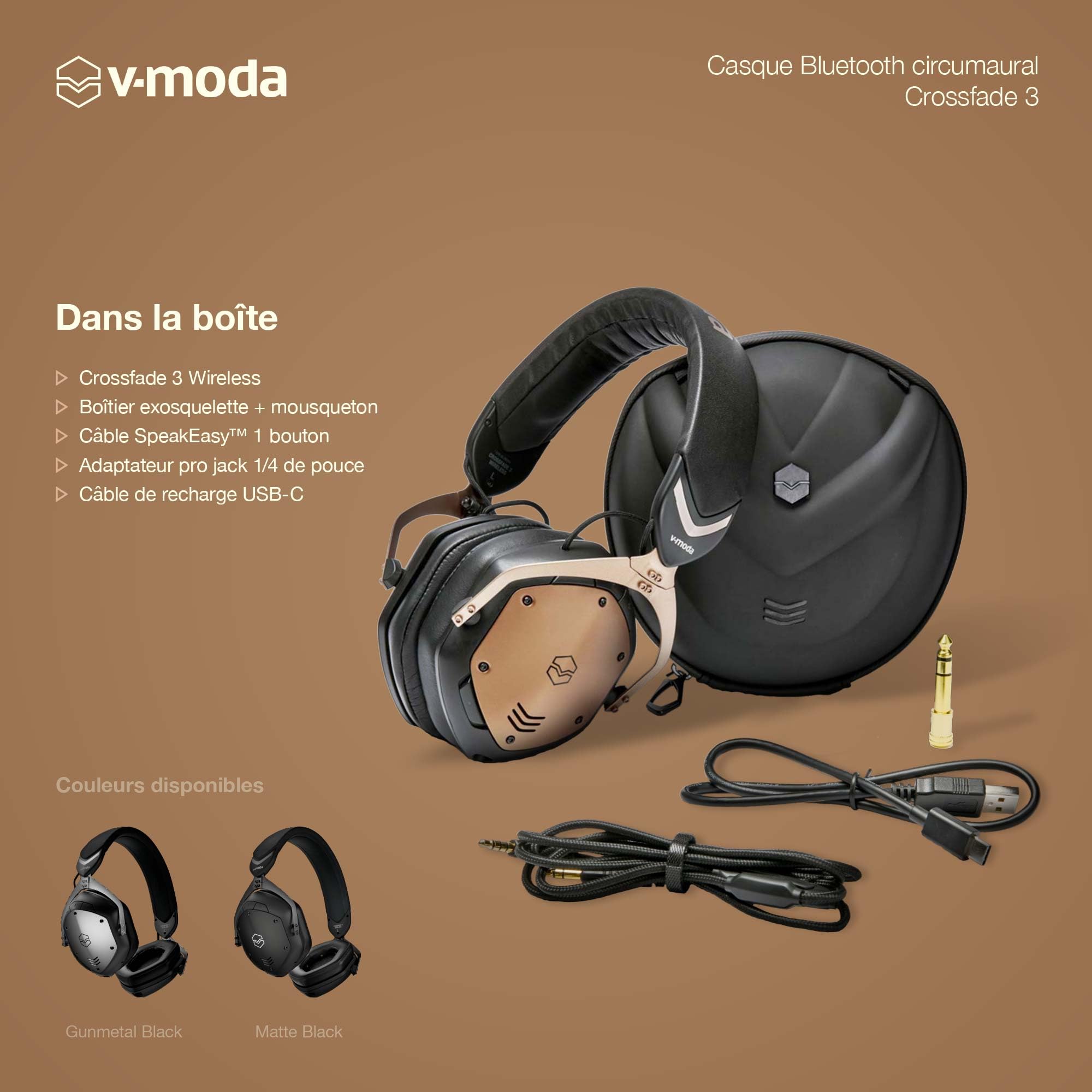 Crossfade 3 V-MODA | Le Casque Filaire circumaural favori des Meilleurs DJs | Un Son Punchy idéal pour l'ambiance survoltée des Clubs – Bronze Noir