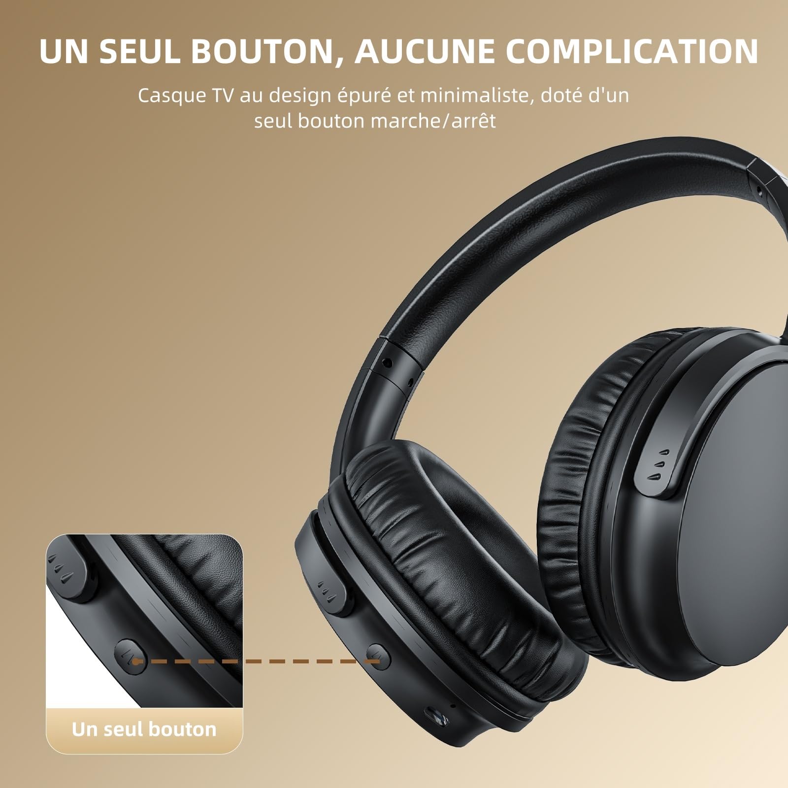 PROW Casque Audio TV Exclusive à Un Seul Bouton pour Seniors, Rechargeable, sans Fil avec Son Fort et Clair pour Les Troubles Auditifs Légers, pour Écoute Privée avec Connexion USB/Optique/RCA/3.5mm