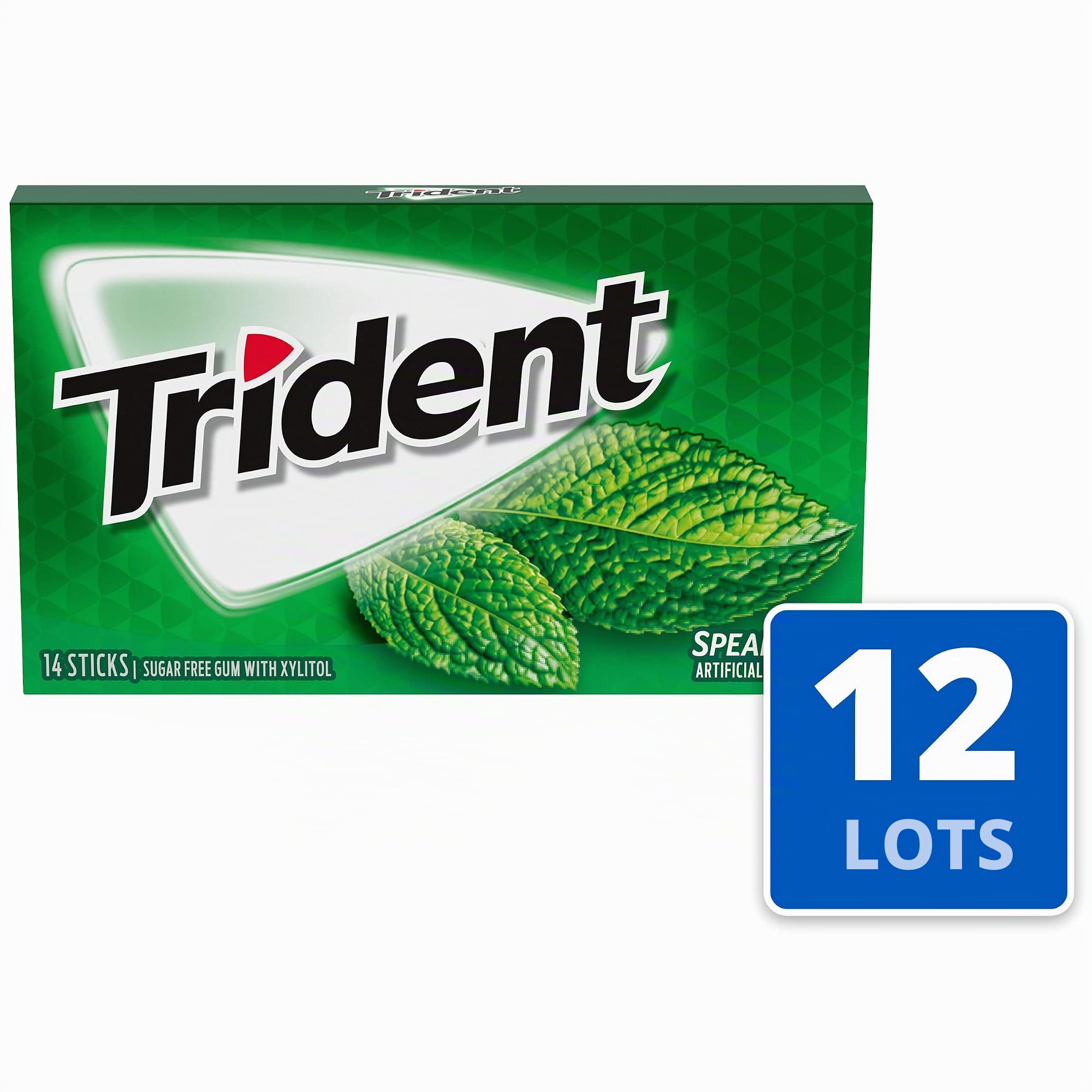 Trident Gomme à mâcher sans sucre à la menthe verte, menthe verte, 12 paquets de 14 (168 au total)