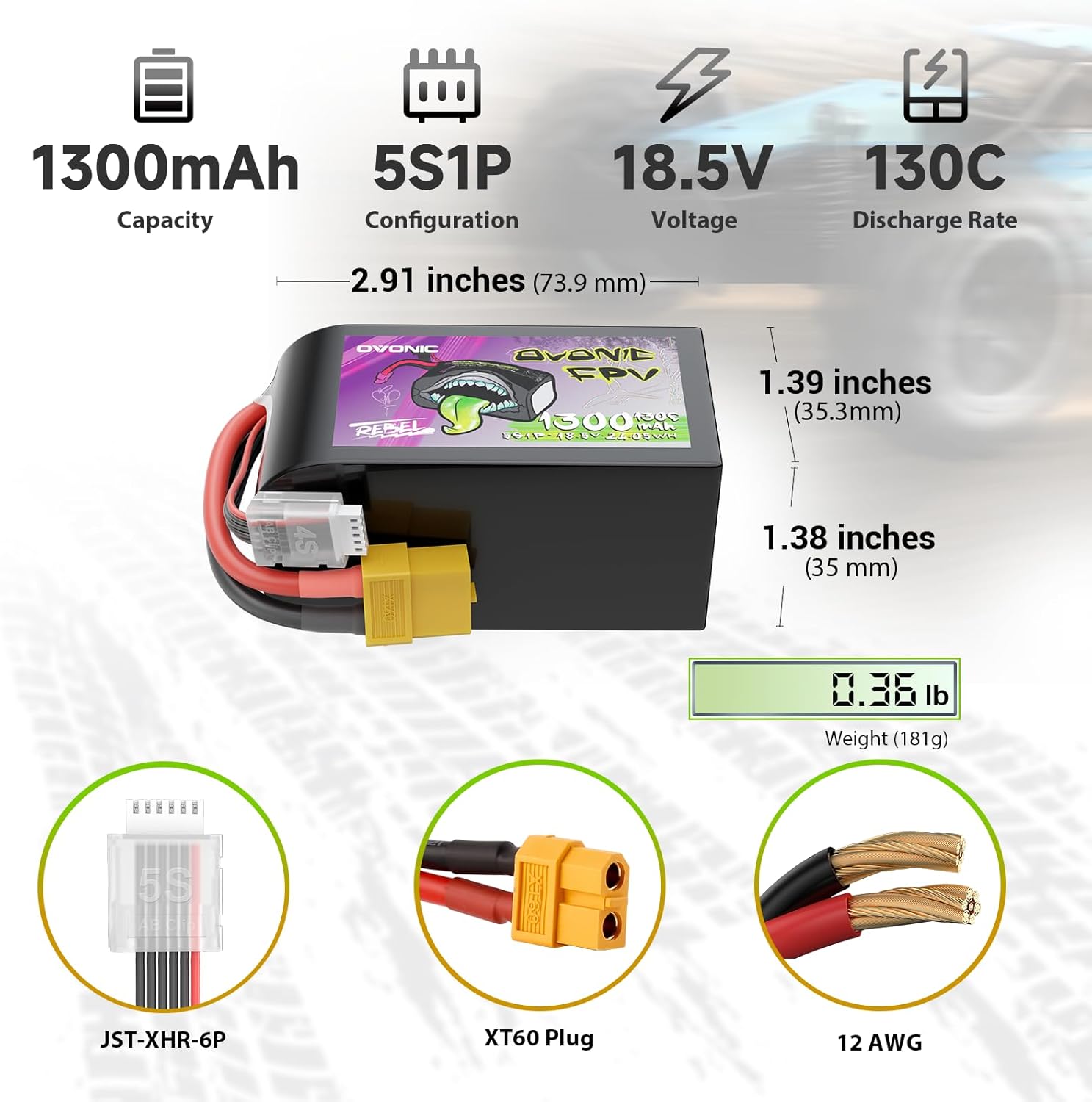 OVONIC 5S 1300mAh Lipo Battery 18.5V 130C Battery with XT60 Plug for RC Car Truck RC Vehicles Boat Drone RC Airplane Quadcopter Helicopter FPV Racing Hobby Models [1 Package Including 2 Batteries]