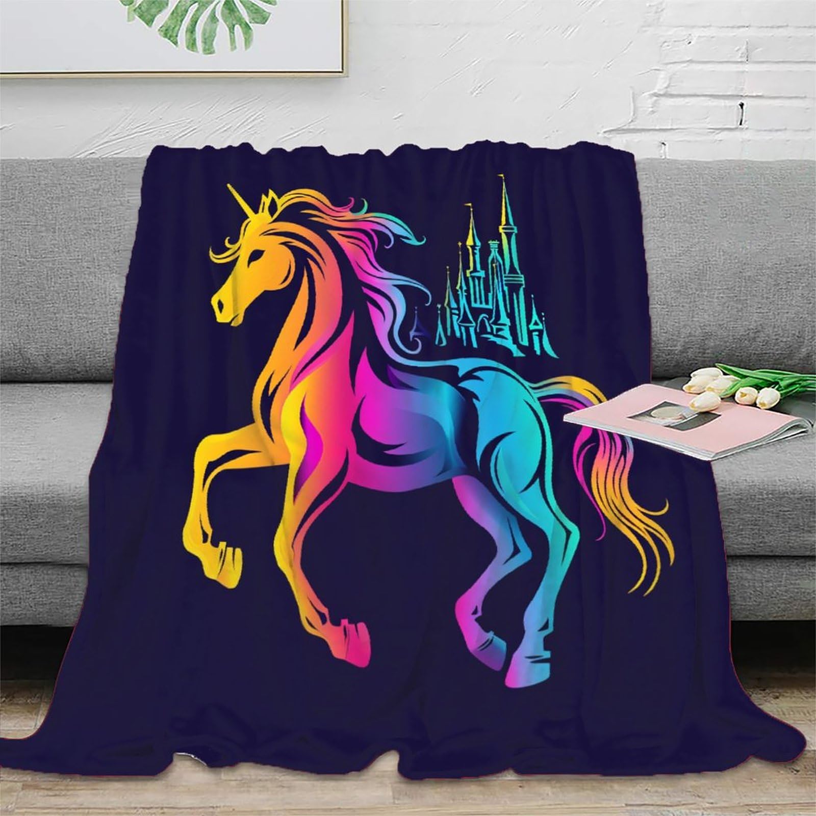 Couverture cheval flanelle anti-froid plaid doux pour réchauffer les enfants