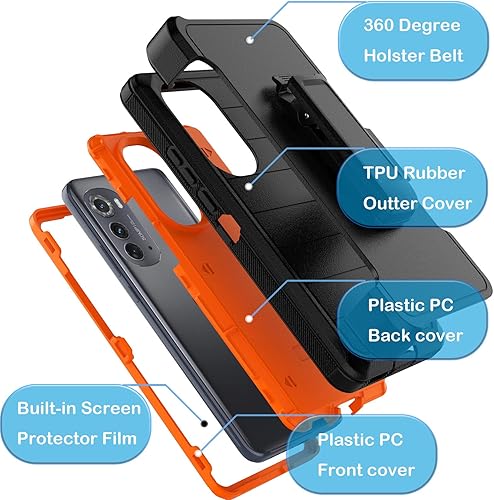 Miniatura 7 de Tekcoo Funda para Motorola Edge 2022  Moto Edge (2022) 5G UW  XT2205 Pantalla incorporada Clip para cinturón de funda grado militar probado en