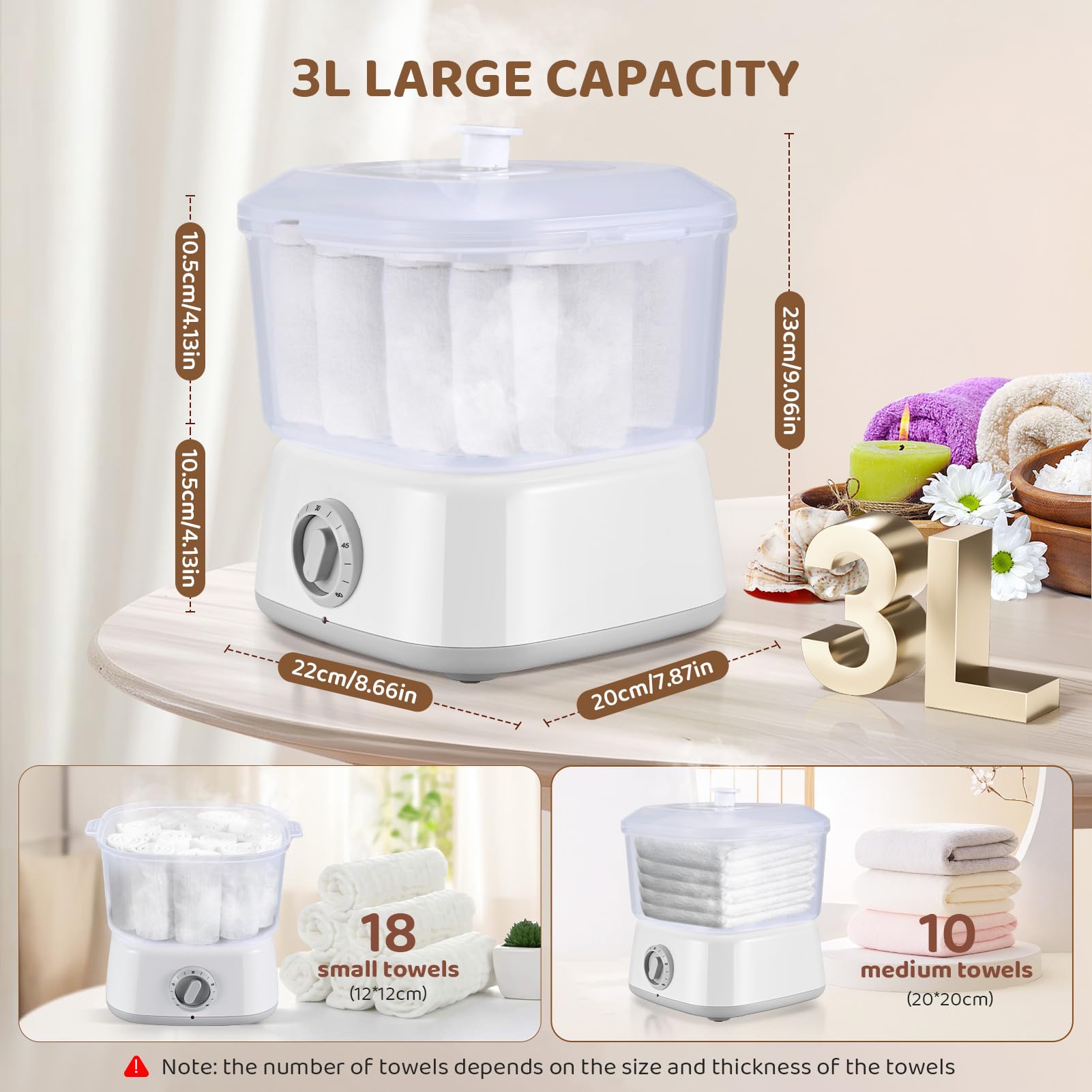 Scaldasalviette, scaldasalviette a vapore con clip per asciugamano, grande capacità, 3 l, riscaldamento rapido, per trattamenti per il viso, barbiere, spa, salone, uso domestico