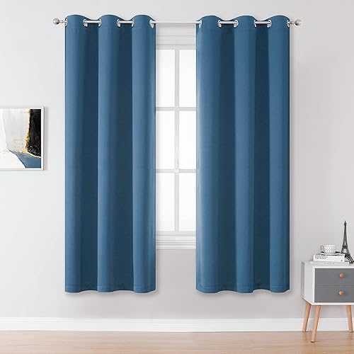 DUALIFE Cortinas azul medianoche de 63 pulgadas de largo para habitación de niños y niños, 2 paneles, cortinas bohemias con ojales para dormitorio,