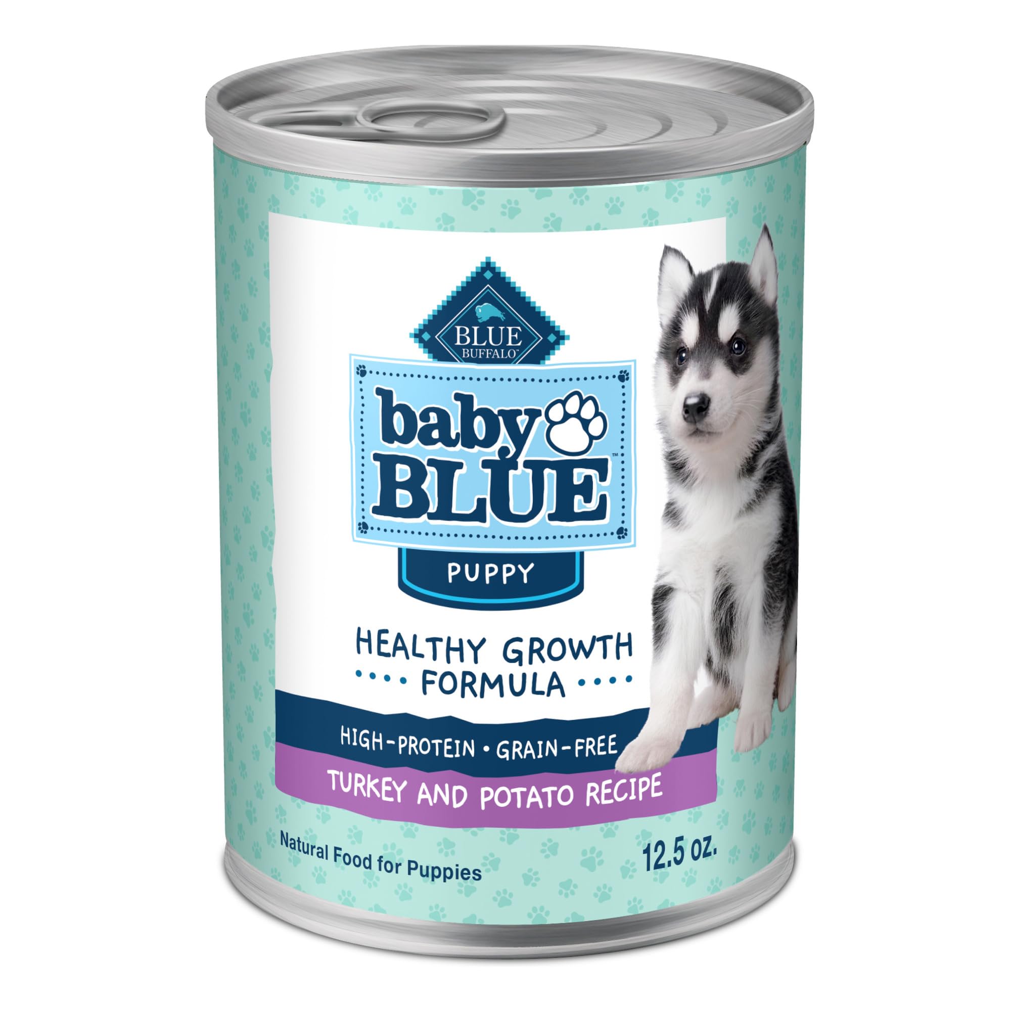Blue Buffalo Baby Blue Natural Wet Food for Puppies, Healthy Growth Formula with DHA, Turkey & Vegetable Recipe, 12.5-oz. Can