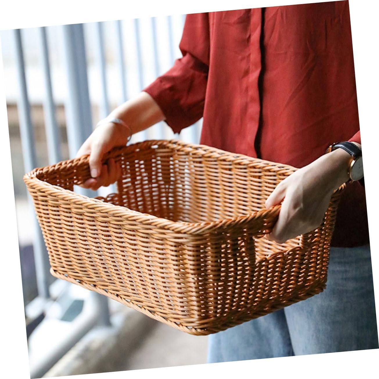 Woven Basket Organizer Imitation Rattan Kitchen Storage Book Holder Home Decor Natural Texture