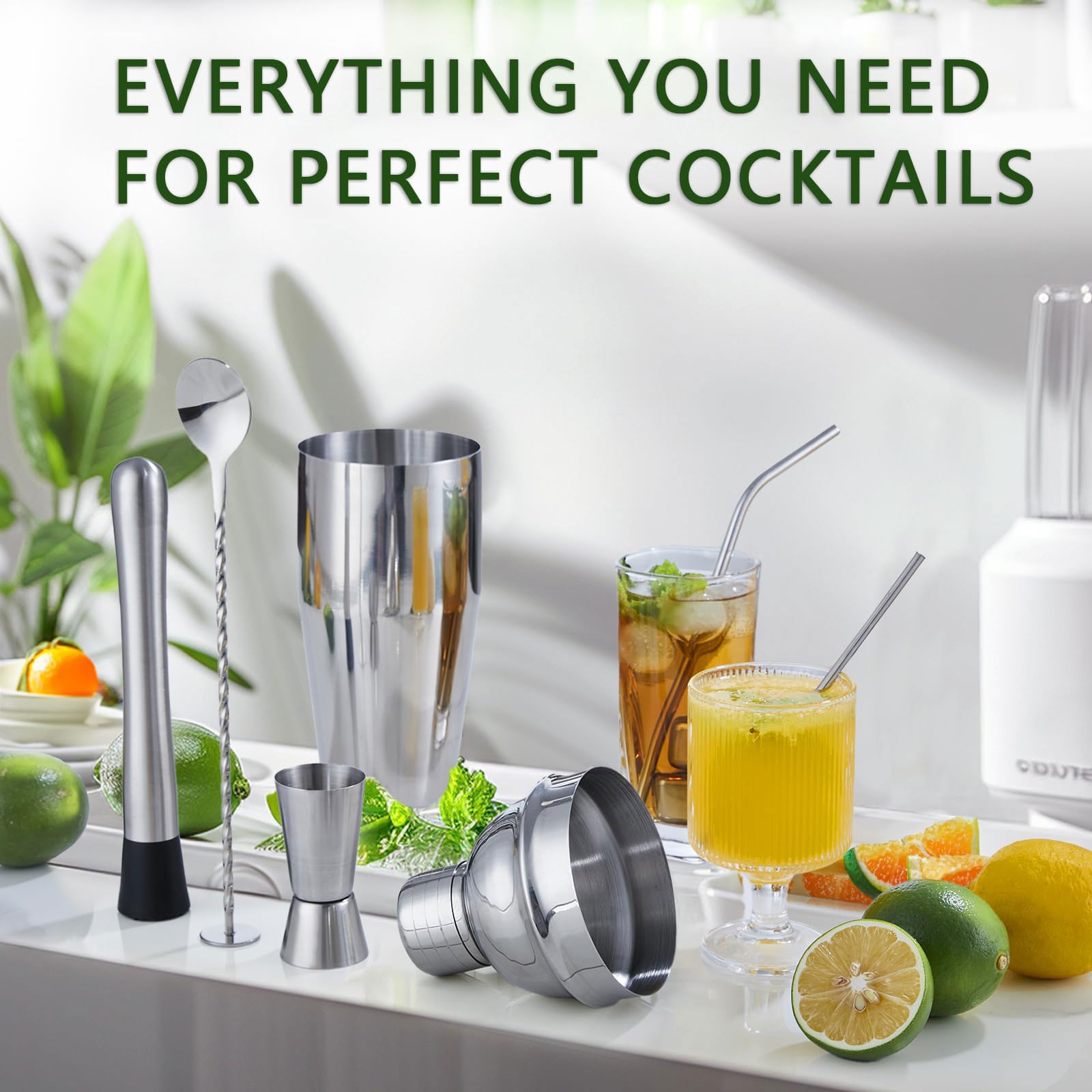 Coctelera de Acero Inoxidable 10/12 piezas Coctelera para Cócteles Kit Con Soporte Accesorios Profesional Cóctel Recetas set de regalo Profesional Barman Herramientas para Mezclar Bebidas,Barra,hogar