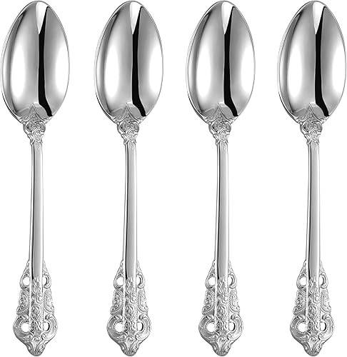 Miniatura 8 de KEAWELL Cuchara de lujo para cena, juego de 4, cucharadas de acero inoxidable 1810, juego de cucharas de cubiertos, pulido con espejo, 7.8 pulgadas