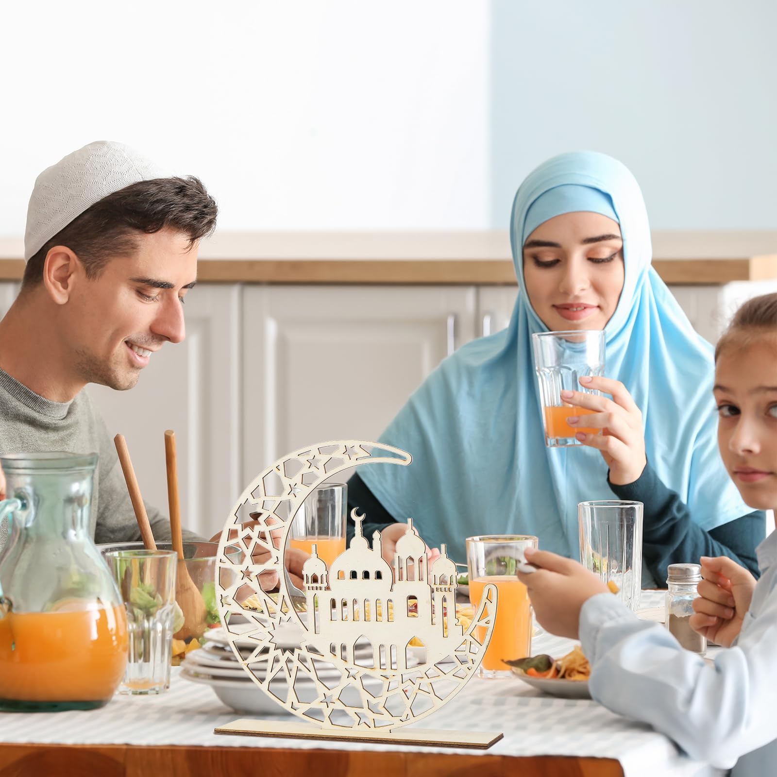 COCHIE Decorazioni Tavolo Eid Mubarak – Luna E Stella Cave In Legno Con Base, Set Da 2 Pezzi Per Ramadan