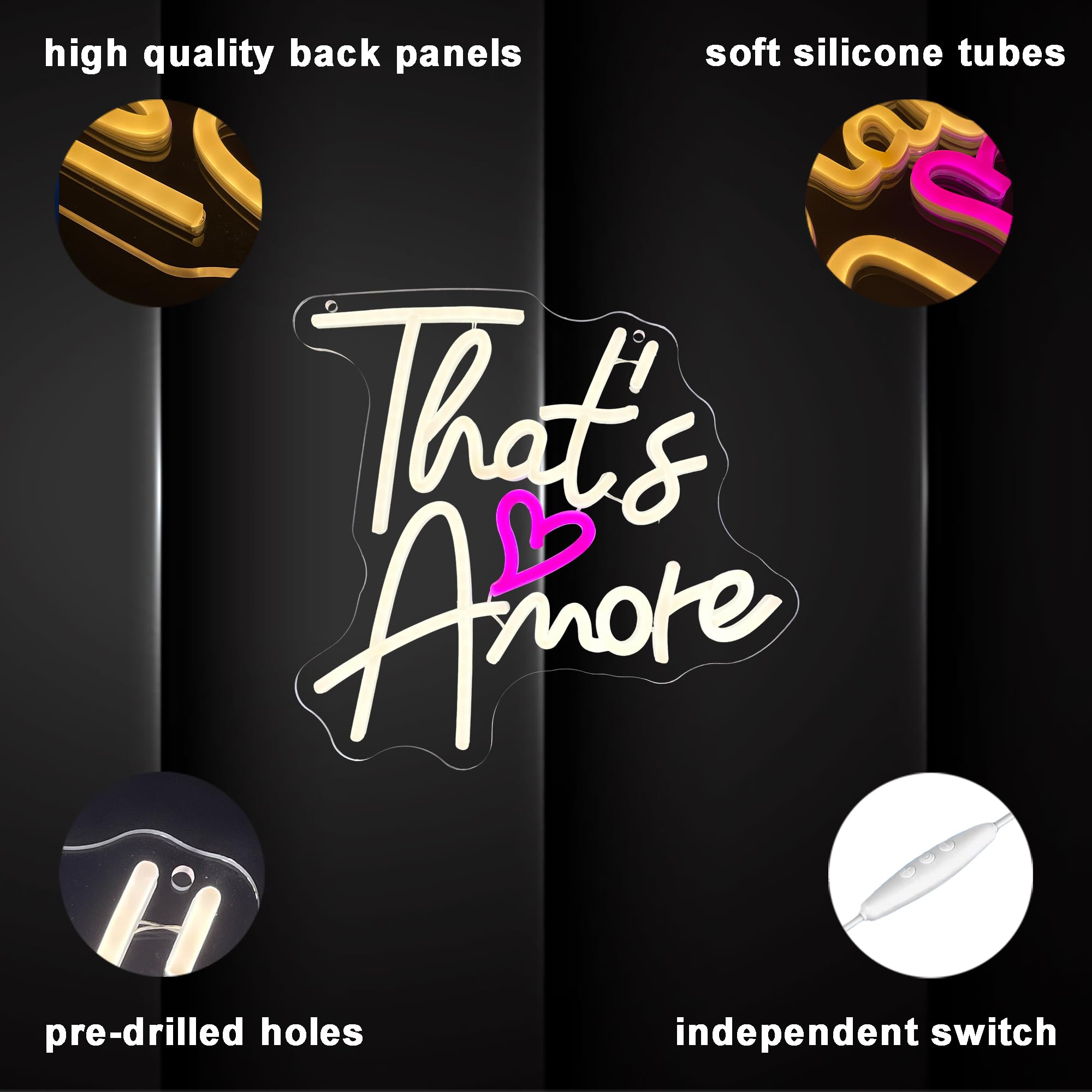 That's Amore neonowy znak, ściemniany LED ślubny neonowy znak, sztuka ścienna, tło ślubne, podświetlany znak, USB na urodziny, rocznicę, ślub, dekoracja ścienna, prezent imprezowy (30 x 32,8 cm)