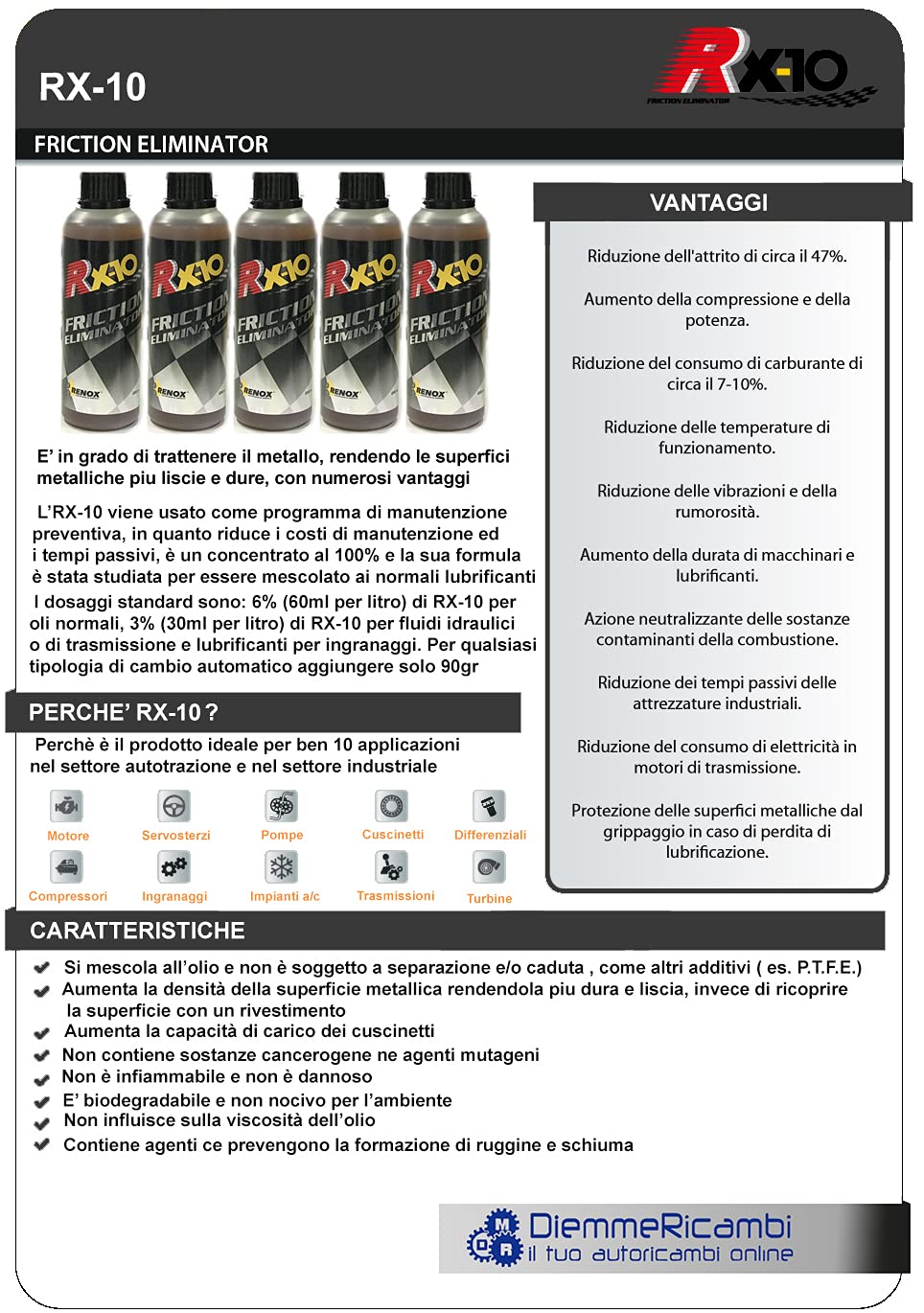 W-Parts Compatibile con RENOX RX-10 Friction Eliminator ADDITIVO Motore ANTIUSURA 250ML