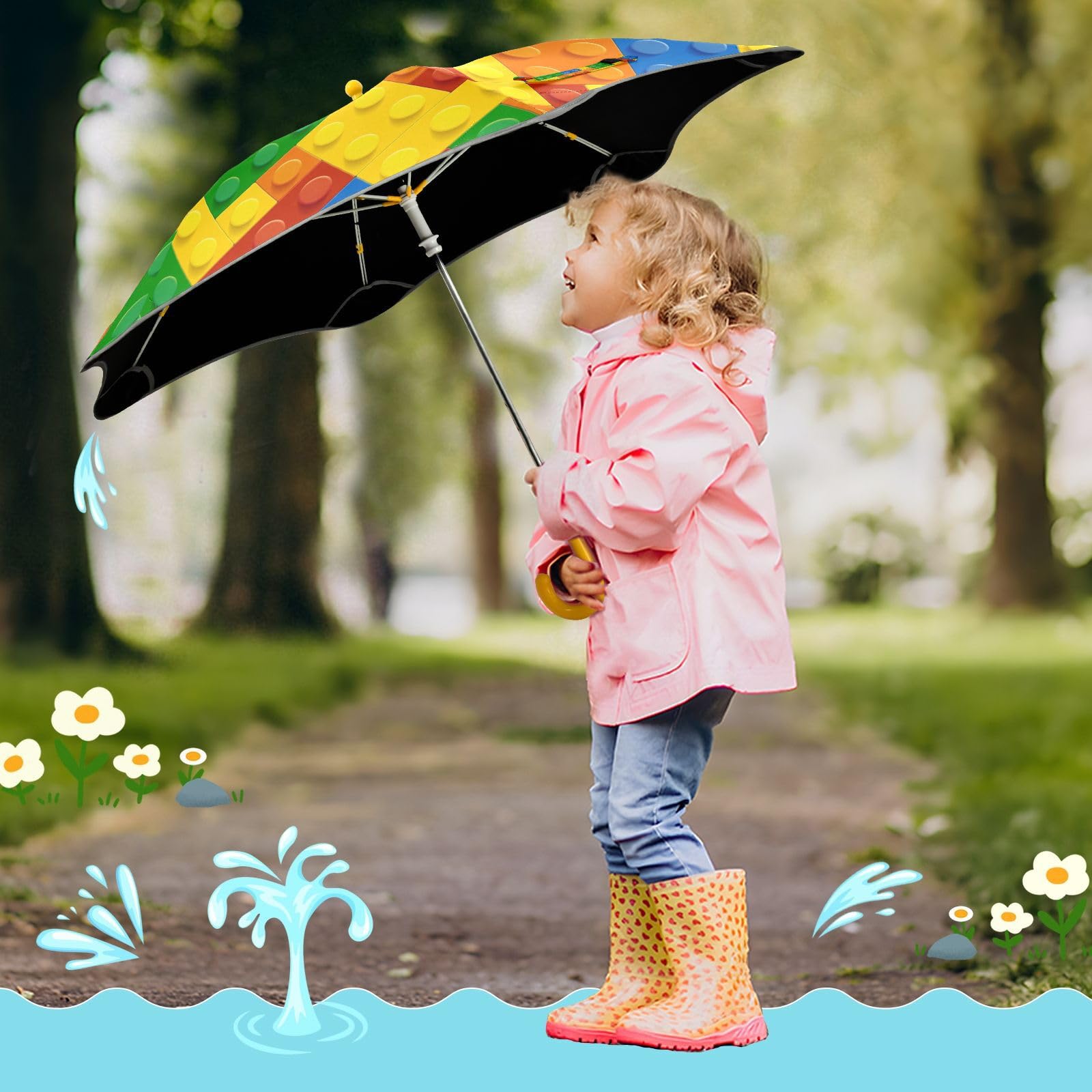 Parasol dla dzieci, parasole budowlane, na deszcz, ochrona przed promieniowaniem UV/słońcem, chłopcy, dziewczęta, z łatwym do trzymania uchwytem haczykowym, multi