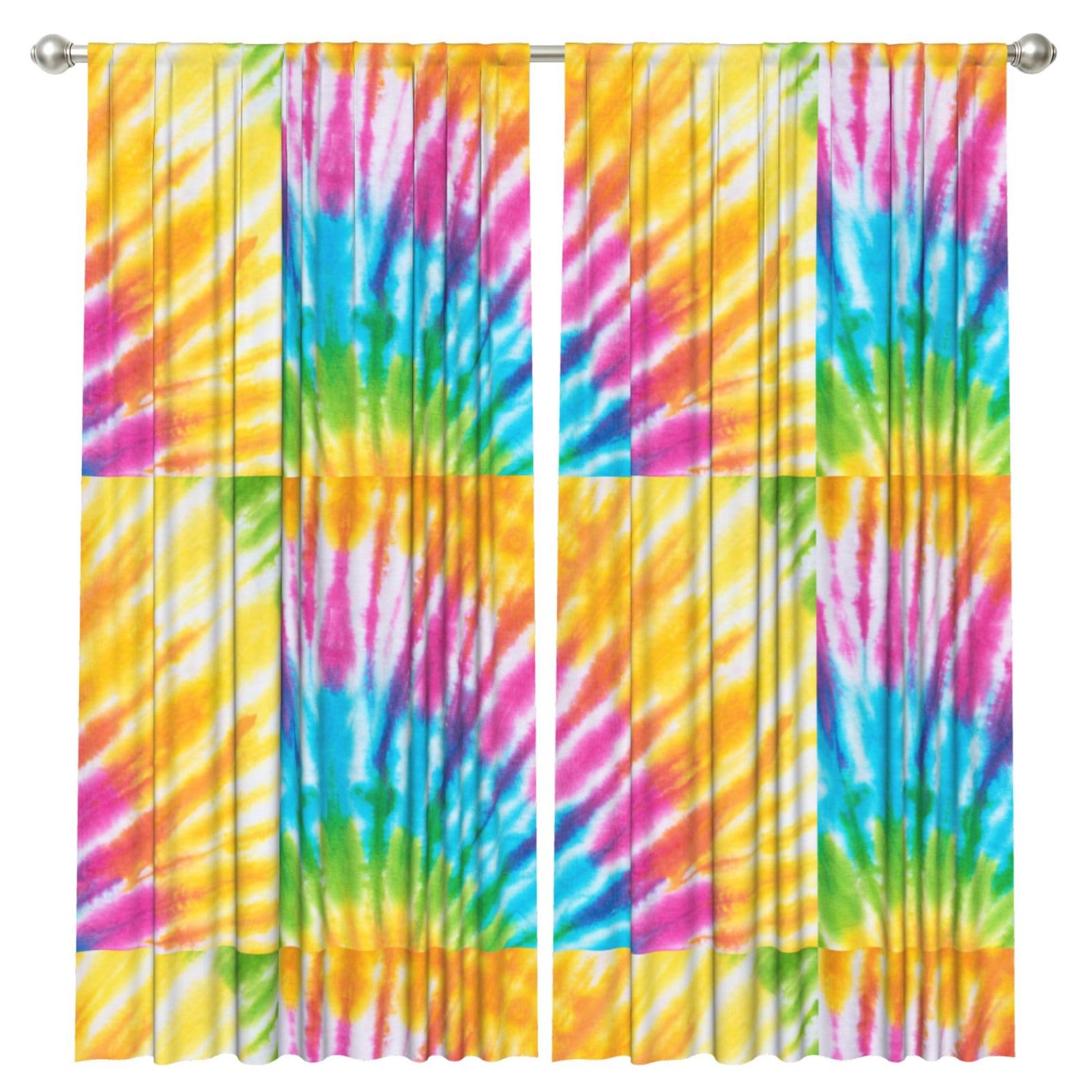 InOmak Colorful Spiral Tie Dye Rainbow, 2 Panels Window Curtains 52 x 84 Inch Blackout Curtains for Living Room Bedroom