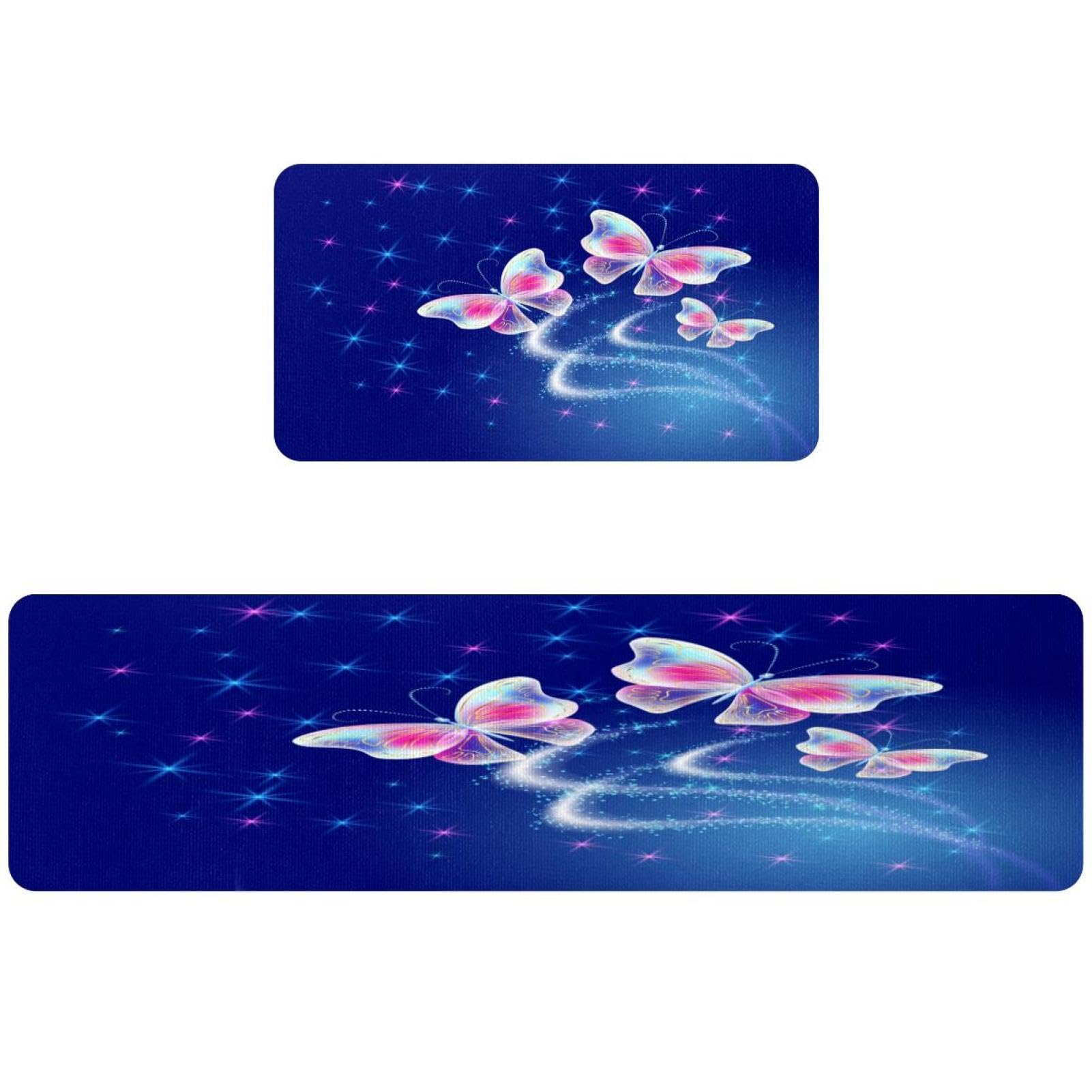 Tapete de cocina lavable VAPOKF de 2 piezas con diseño de mariposas y base antideslizante