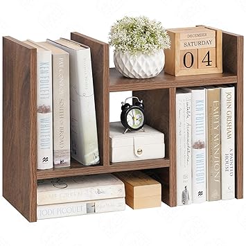 ABOUT SPACE DIY Desk Organizer - Desktop Storage Organizer Table Top Shelf - Engineered Wood Desk Organiser for Study Table Office Table Organiser for Home (L 64 x B 17 x H 35.5 cm) - Walnut - image, photos