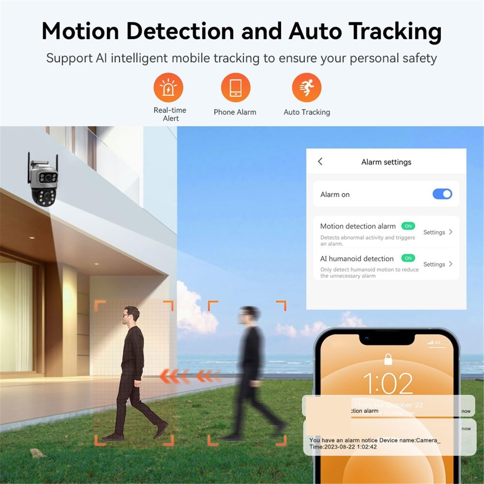 Kamera IP 4G z podwójnym obiektywem, 4 MP, 4K, wodoodporna, do monitoringu zewnętrznego, inteligentny dom, noktowizor, ochrona CCTV na magazyn handlowy(WIFI Cam 64G Card)