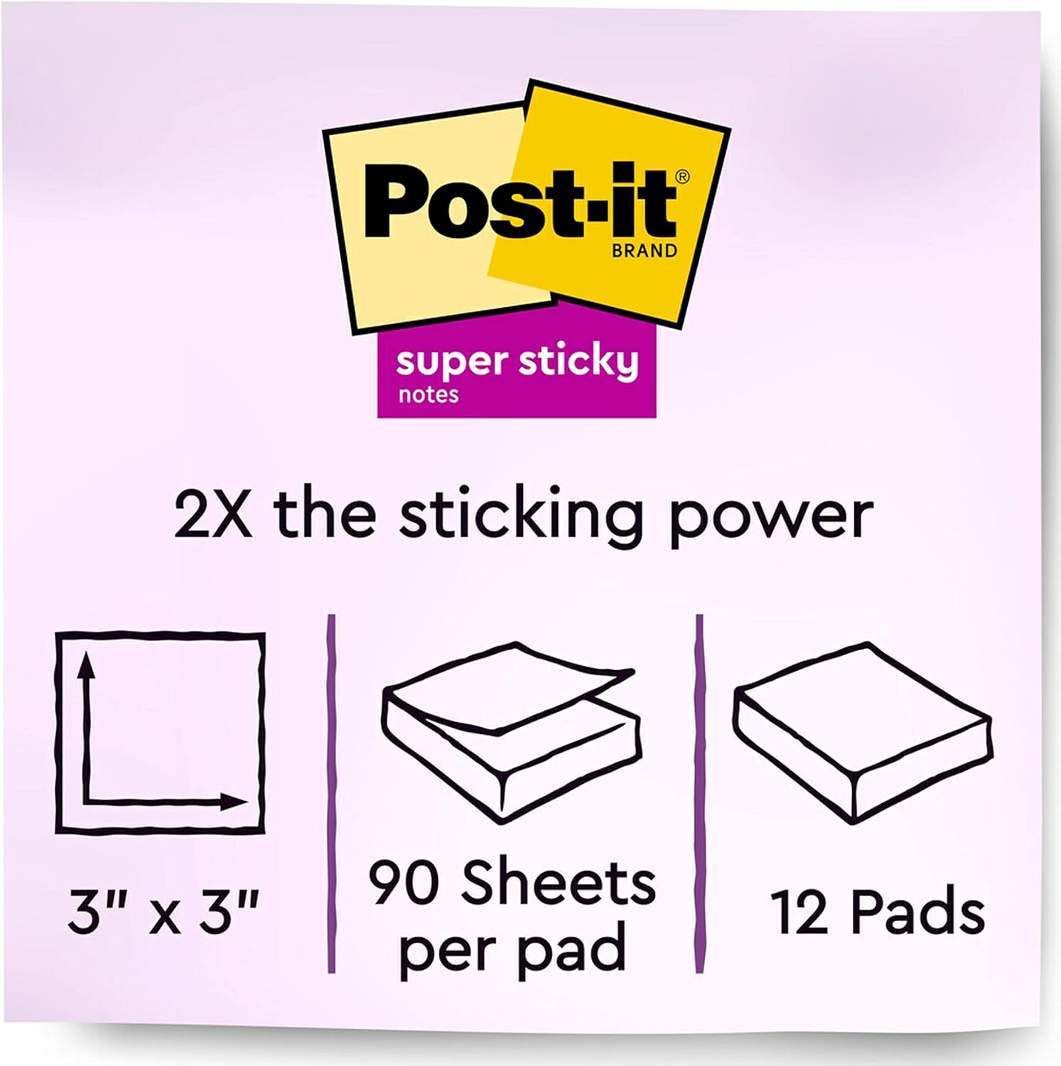 Post-it Super Sticky Notes, 3x3 in, 12 Pads, 2X The Sticking Power, Supernova Neons, Bright Colors, Recyclable (654-12SSMIA) (Pack of 6, 72 Count Total)
