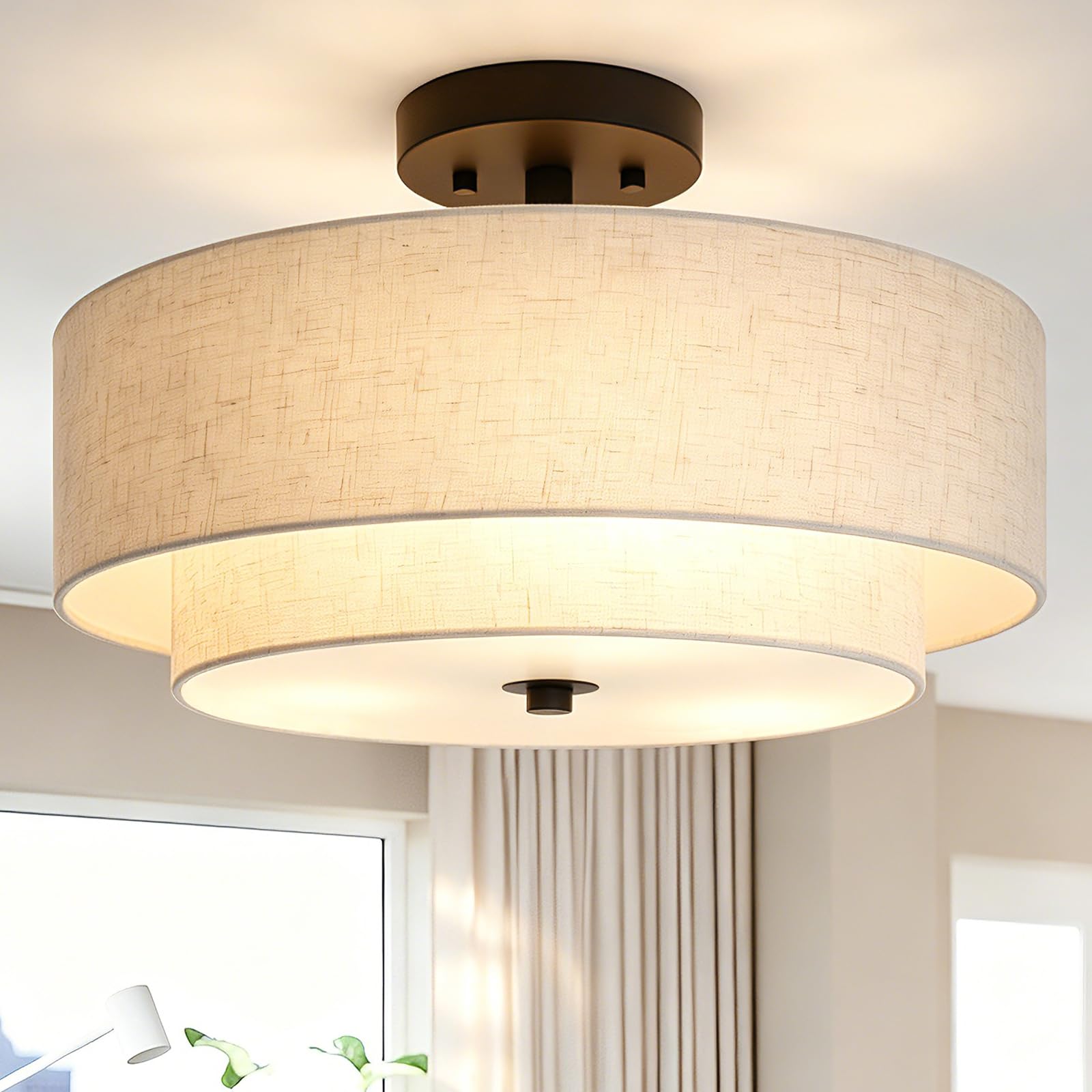 Lodstob 16' Linen Drum Semi Flush Mount