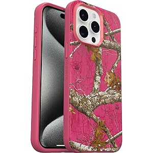 OtterBox iPhone 15 Pro MAX (Only) Symmetry Series Case - Realtree Flamingo Pink, Snaps to MagSafe, Ultra-Sleek, Raised Edges Protect Camera & Screen