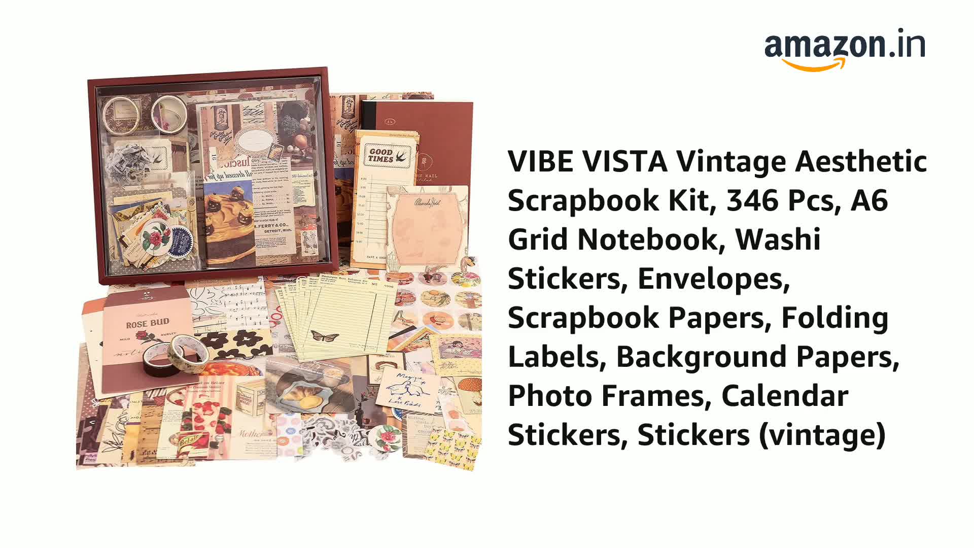 VIBE VISTA Vintage Aesthetic Scrapbook Kit, 346 Pcs, A6 Grid