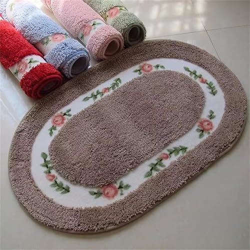 Miniatura 5 de Tapete de estilo rural con diseño floral, suave, antideslizante, bordado, ovalado, tapete para baño, ducha, dormitorio, sala de estar (19.7 x 31.5