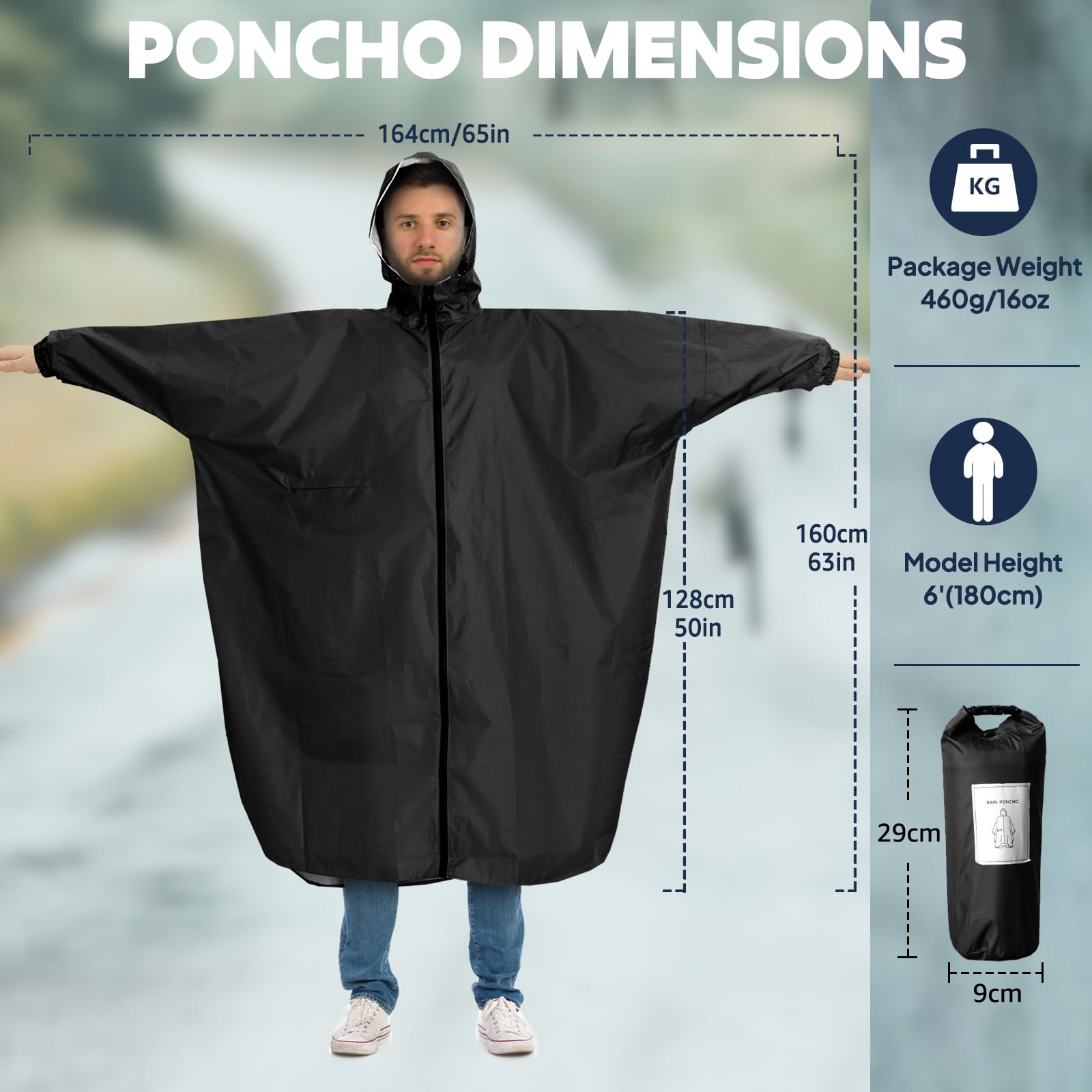 ANYOO Poncho de Pluie Imperméable Femmes Hommes avec Capuche Léger et Portable Manteau de pluie avec Manches Longues pour Randonnée Extérieure, Cyclisme, Taille unique