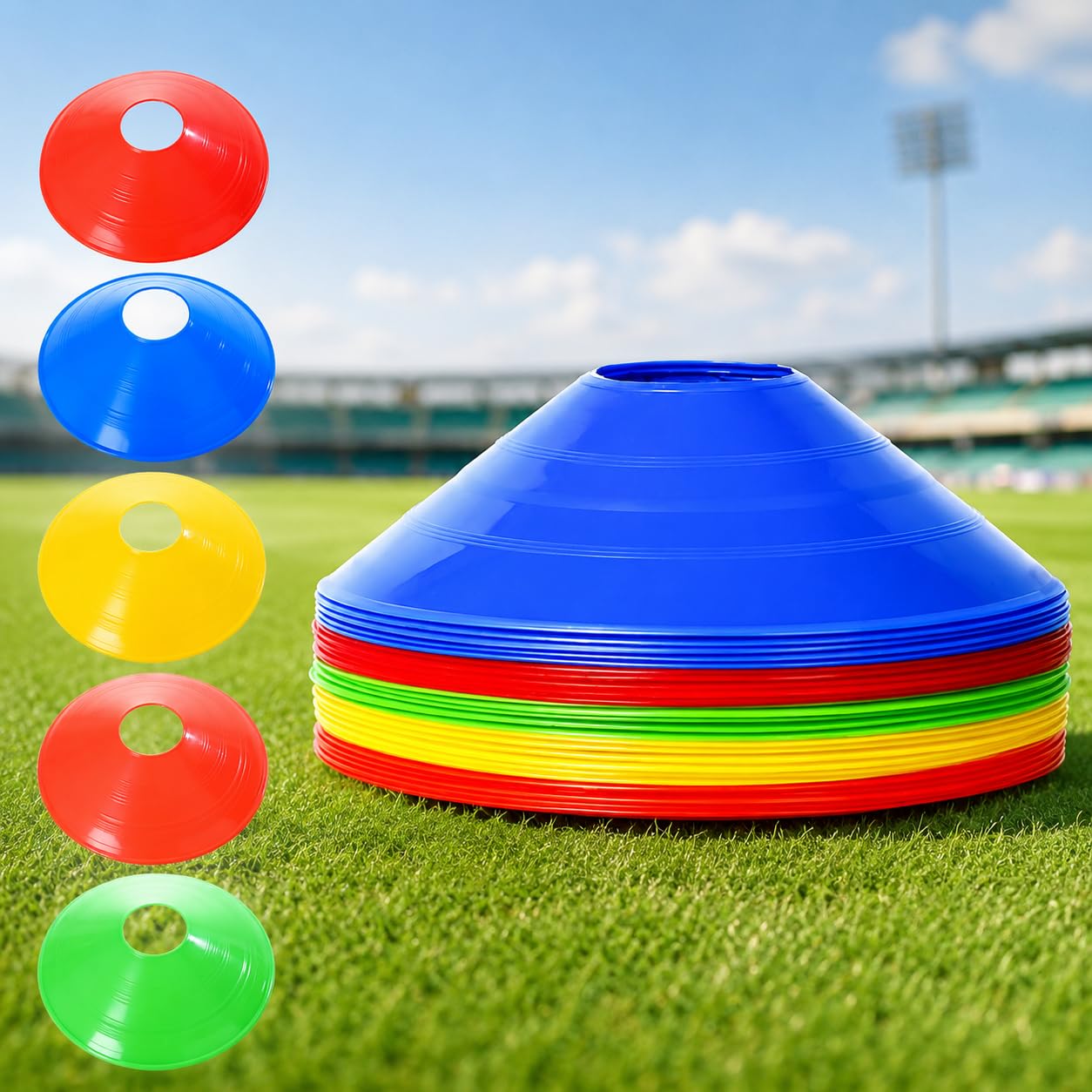 Plastic Cones Marker Mini Space Markers Discs for Football, Soccer, Baseball, Agility, Field Sports, Kids Footwork Training, Practice Drills etc (10)-image-33