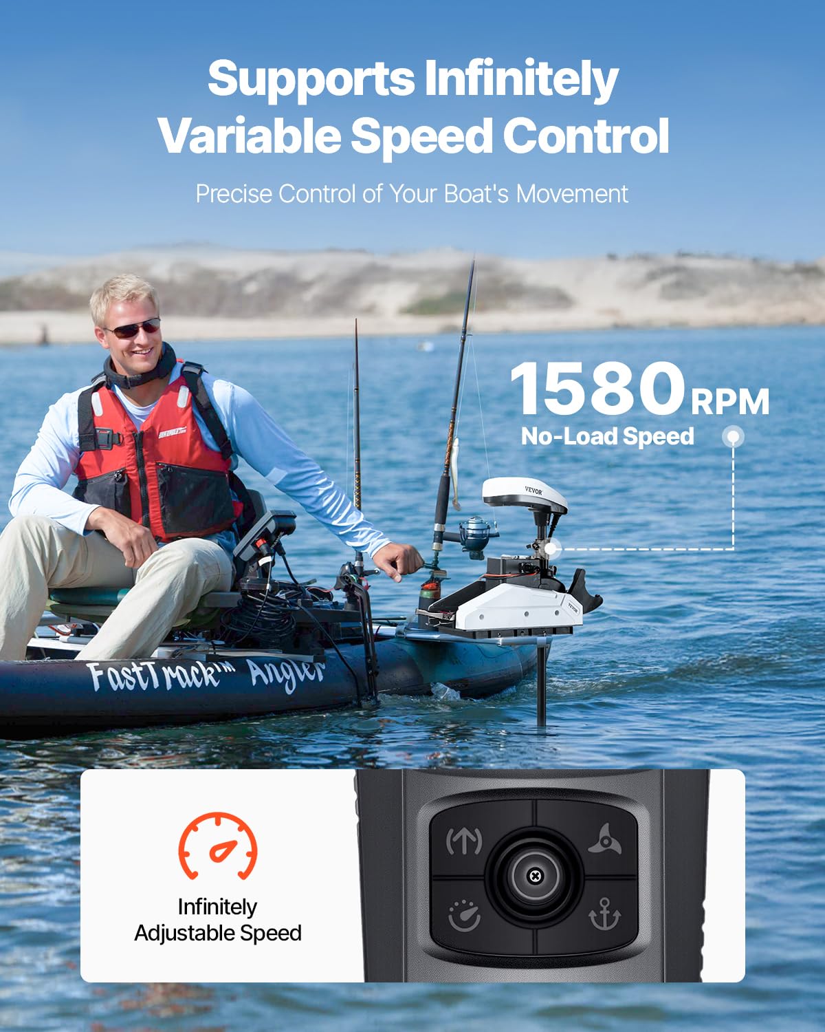 VEVOR Motore per Barca da Traina, Spinta 25 kg, Motore Fuoribordo Elettrico 12 V con GPS, Albero 915 mm, 10 Velocità, Telecomando, Indicatore Batteria LCD, per Kayak, Acqua Dolce Salata