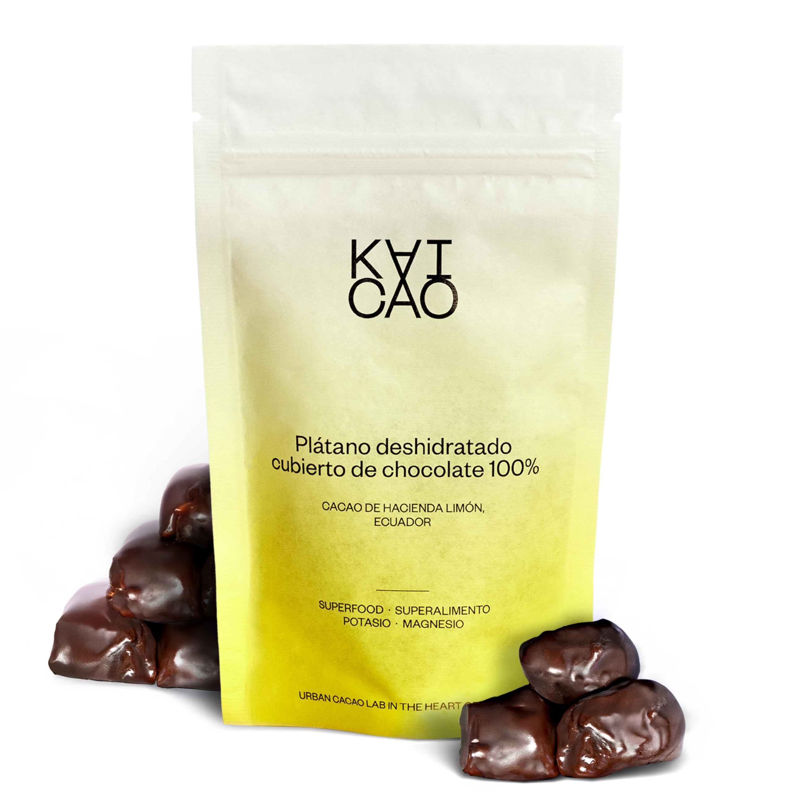 Kaicao Barritas Energéticas de Plátanos Deshidratados Cubiertos de Chocolate Negro 100% Puro - Sin Azúcar Añadida, Sin Gluten, Sin Lactosa, Vegano - Snacks Saludables de Cacao Hacienda Limón, Ecuador