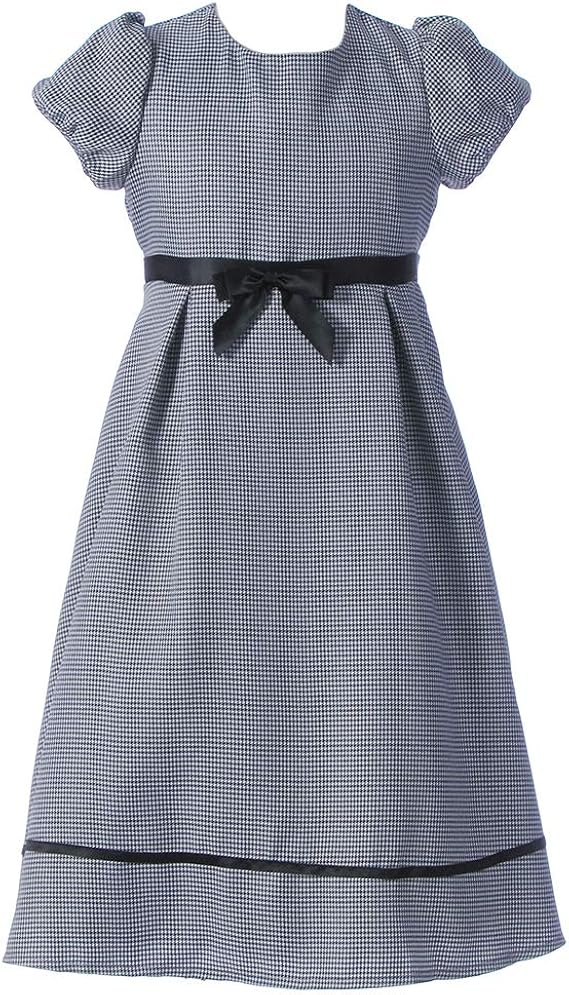 Amazon 子供 ワンピース フォーマル 半袖 モノトーン チェック柄 リボン ドレス 女の子 キッズ ジュニア 発表会 結婚式 100cm 110cm 1cm 130cm 140cm 150cm 160cm 清楚なウエストリボンと上品な千鳥格子のフレアドレス 黒 雑誌掲載アイテム 160cm