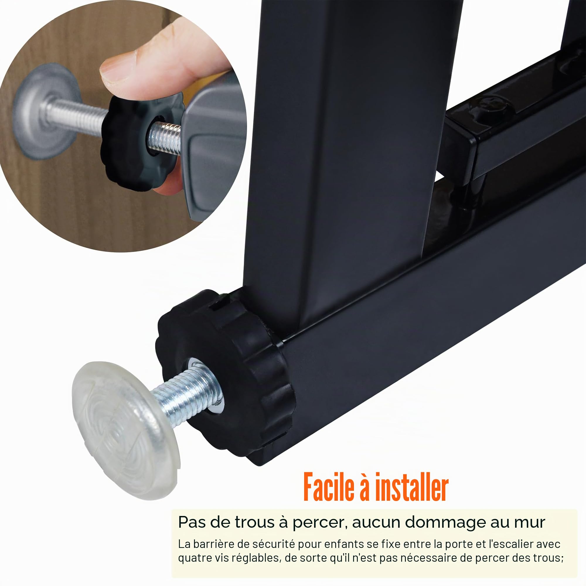 Aufun Barrière de sécurité Enfants sans perçage, pour Largeur 85-95 cm, avec Fixation à Pression, Fermeture Automatique, barrière métallique, barrière de sécurité pour Chiens avec chatière (Noir)