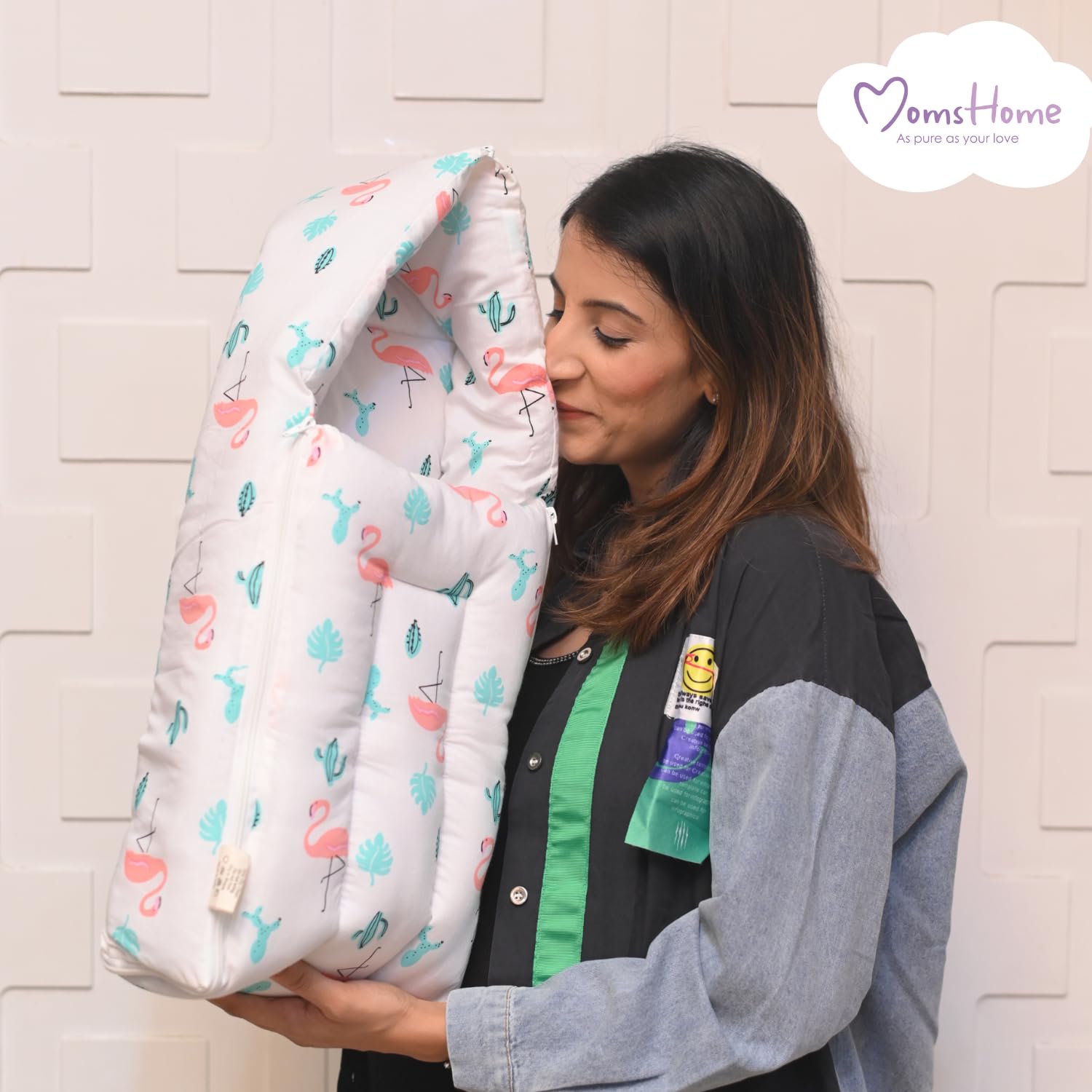 MOM'S HOME Organic Cotton Muslin Baby Sleeping Cum Carrying Nest Bag | 0-3 Months | Bloom (Lemon, 0-3 Months) 2