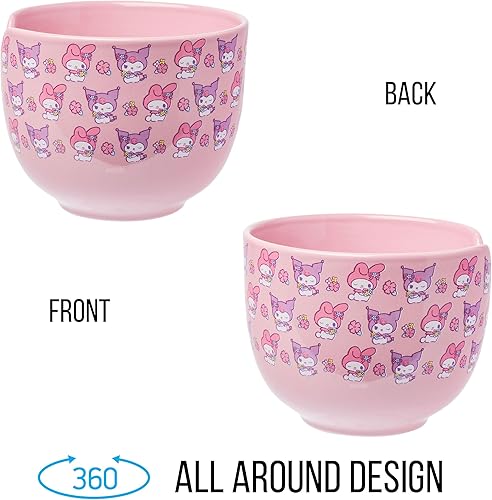 Miniatura 5 de Silver Buffalo Sanrio Hello Kitty and Friends My Melody and Kuromi - Tazón de arroz de cerámica con palillos, apto para microondas, 20 onzas