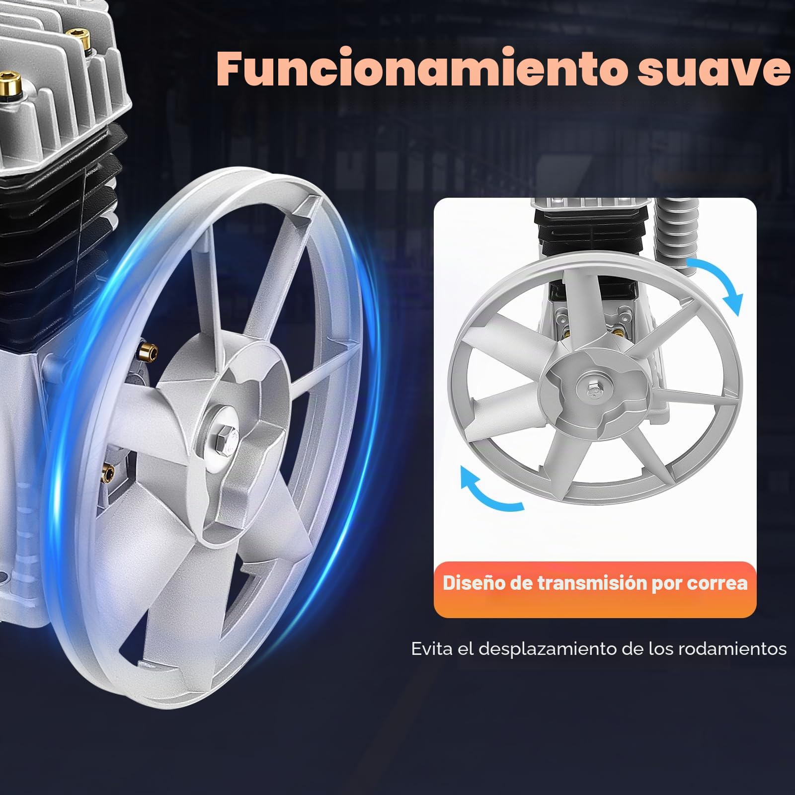 2HP 200L/min Cabezal de Bomba de Compresor de Aire con 0.8-1 MPa de presión | Compresor de aire de pistón de bomba de 1500W engrasado con aceite de dos cilindros,para uso en automoción e industrial