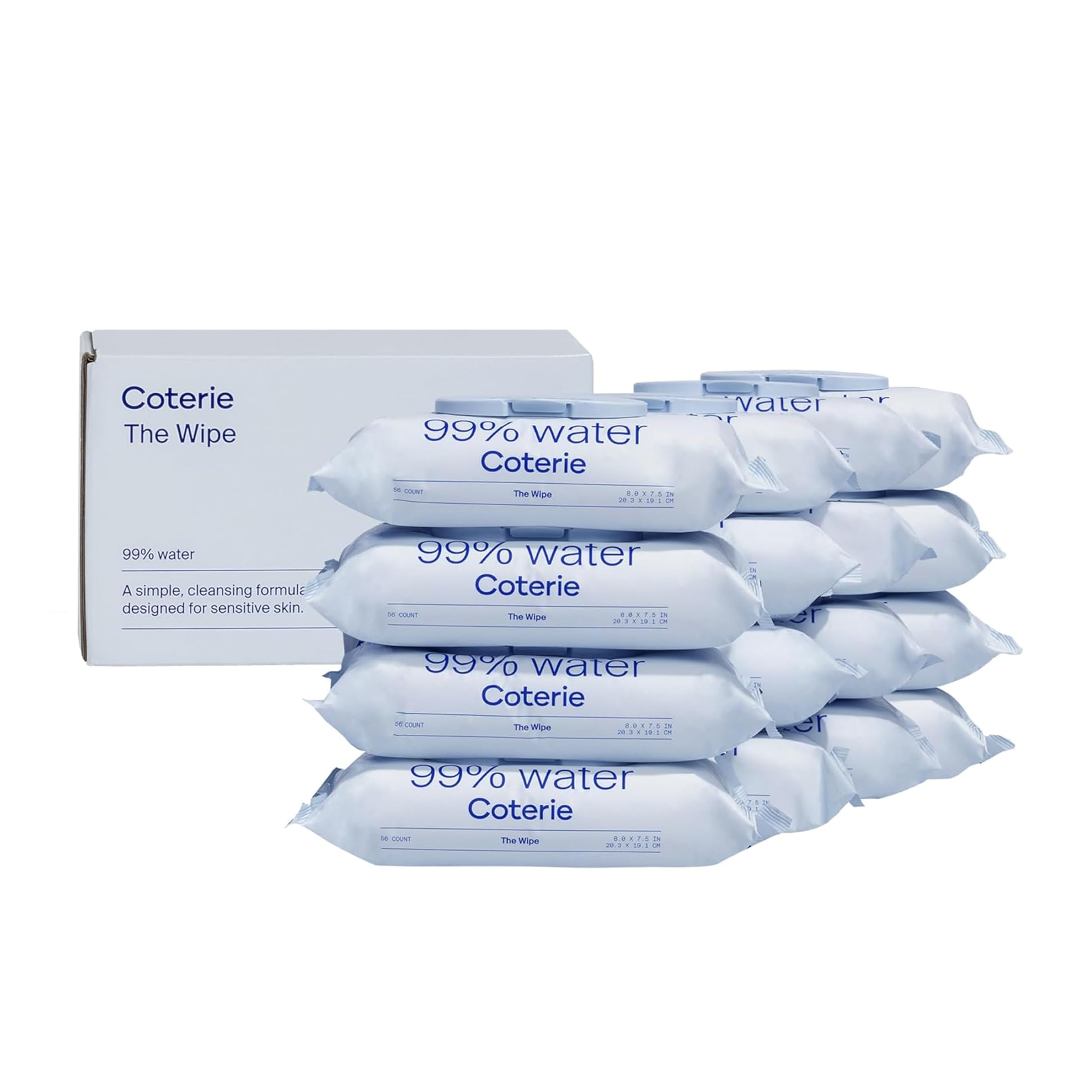 Coterie Toallitas para pieles sensibles, fibras vegetales y sin plástico, 99% de agua, hipoalergénicas, pH equilibrado, sin olor, limpias y suaves para niños, paquete de 16, 896 unidades