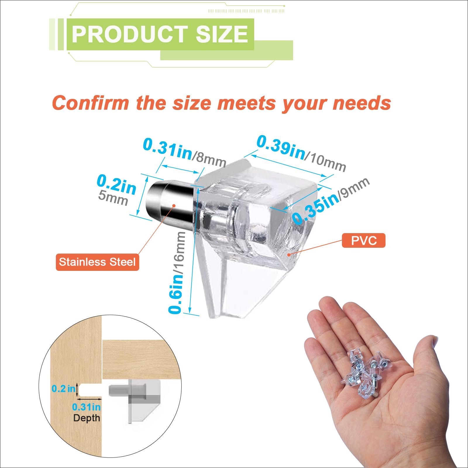 24 Pieces Cabinet Shelf Pegs & Shelf Pins - Adjustable Shelf Support Pegs with 5mm Stainless Steel Core, Replacement Shelf Holder Pins for Kitchen Cabinets, Bookshelves, Wardrobes (Easy to Install) — Amazon image 3