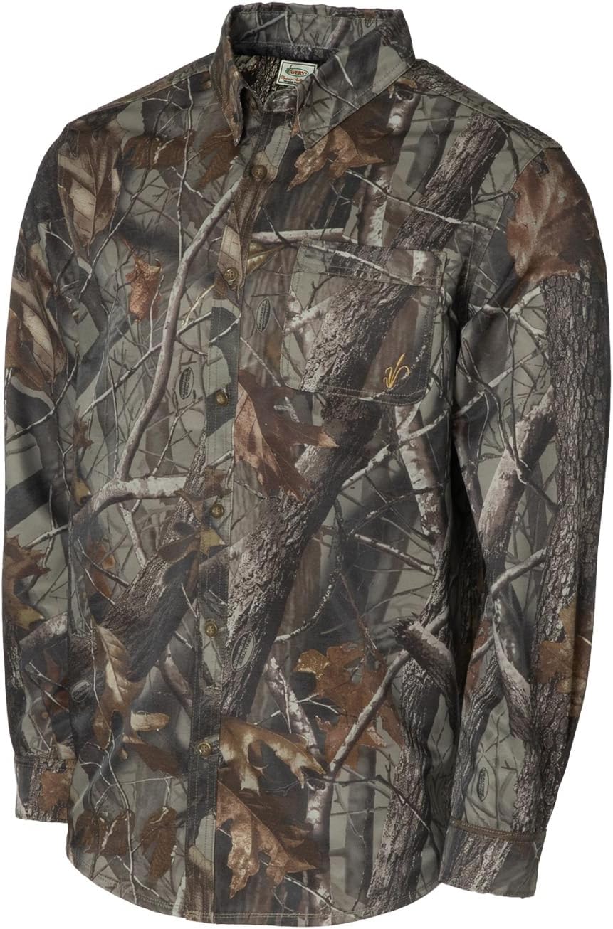 Avery Men's Heritage Chamois Soft Warm Cotton Button-Down Double-Stitched Long Sleeve Camo Hunting Shirt with Chest Pocket