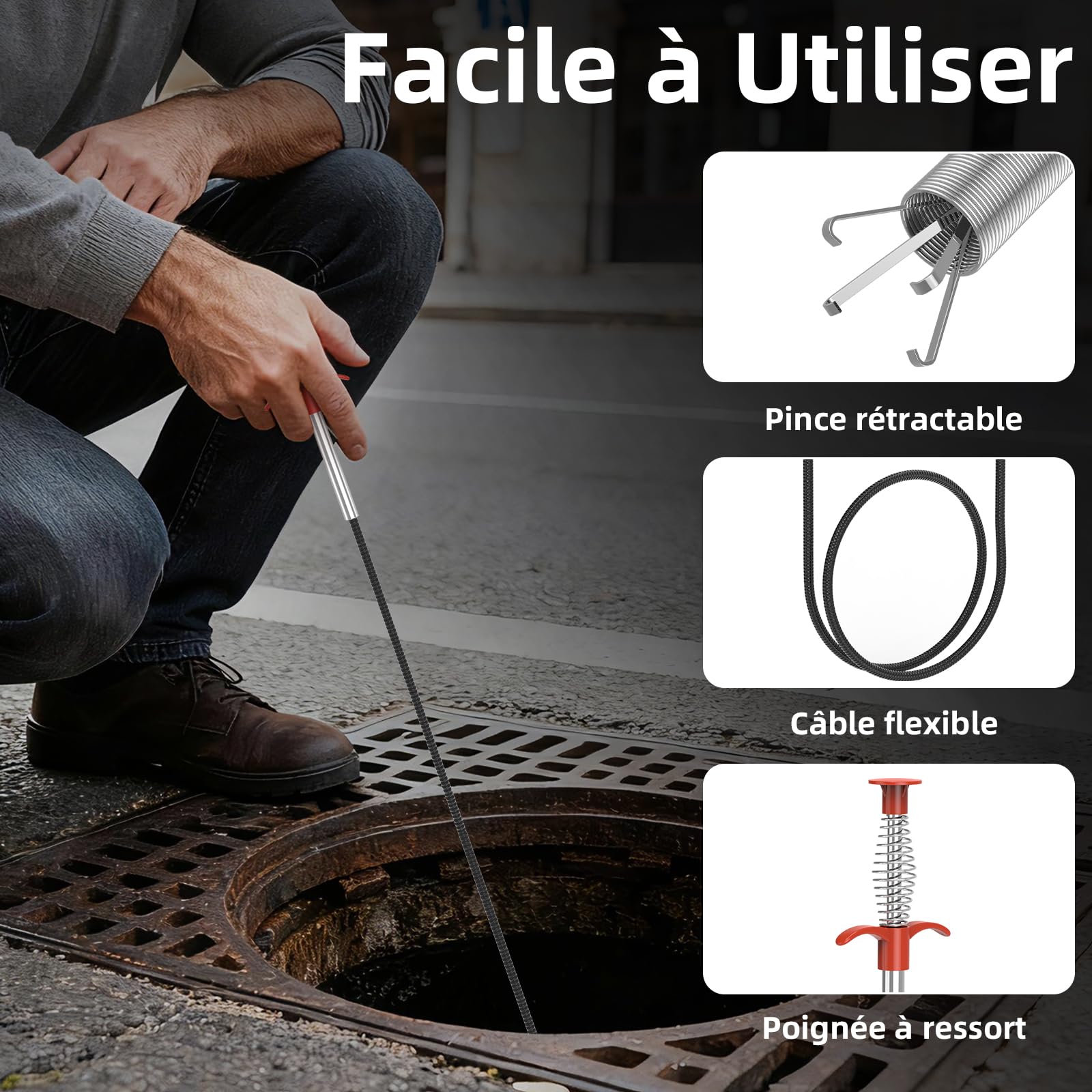 Camera Endoscopique avec Lumière, Endoscope Camera HD 1920P, Caméra de Puits Étanche IP67 5M avec 8 LED, Furet de Dégorgement,Spirale de Dégorgement de Canalisation pour Égouts et Conduites