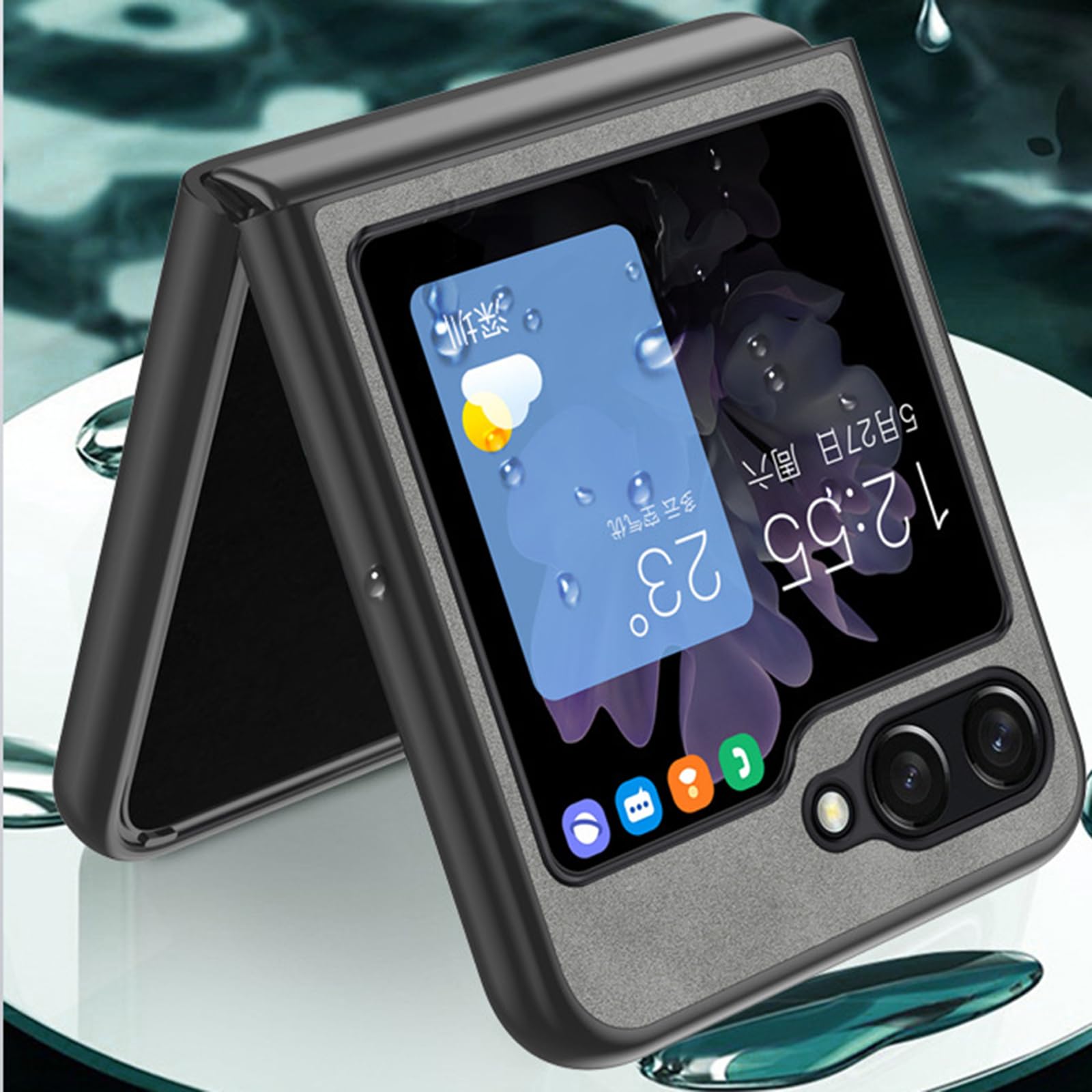 Coque pour Samsung Galaxy Z Flip 6, Ultra-Mince Mat Cuir d'affaires Couverture Bord Souple Protection Anti-Chute Coque,Gris