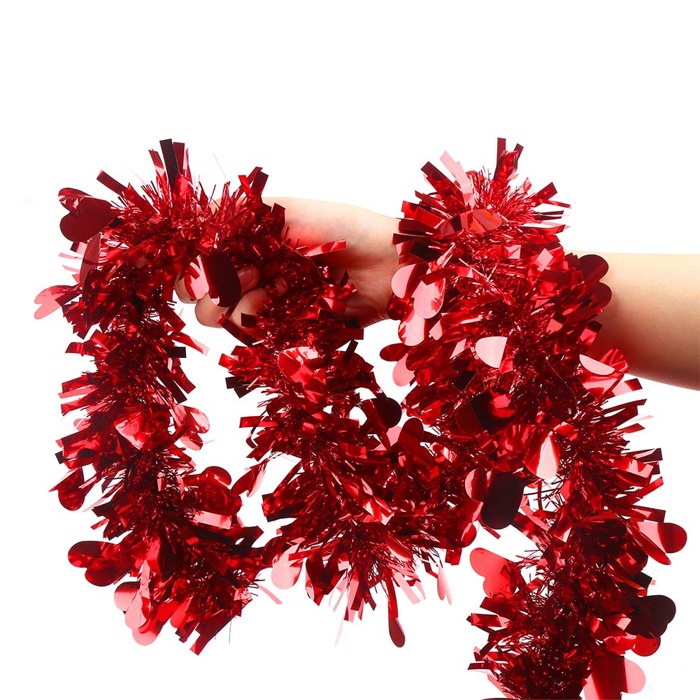 CCINEE Lametta-Girlande zum Valentinstag, Rot, 90 m, Metallic-Girlande, Dekoration für Hochzeit, Party, hängende Dekoration