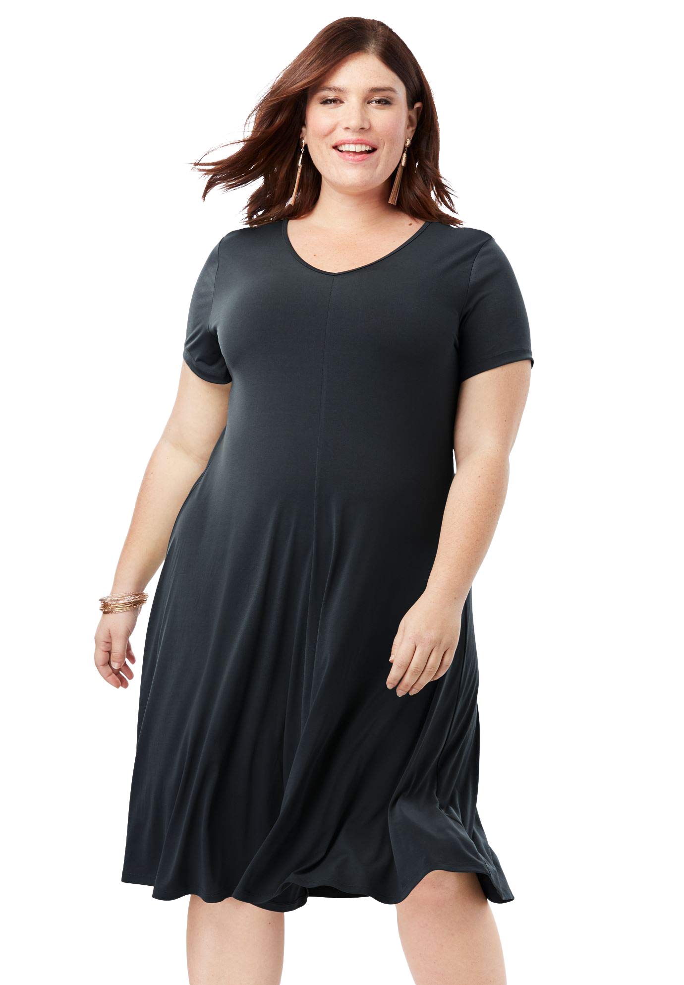 Womens Plus Size Ultrasmooth V Neck Swing Dress Stretch Jersey | Desertcart  Cayman Islands